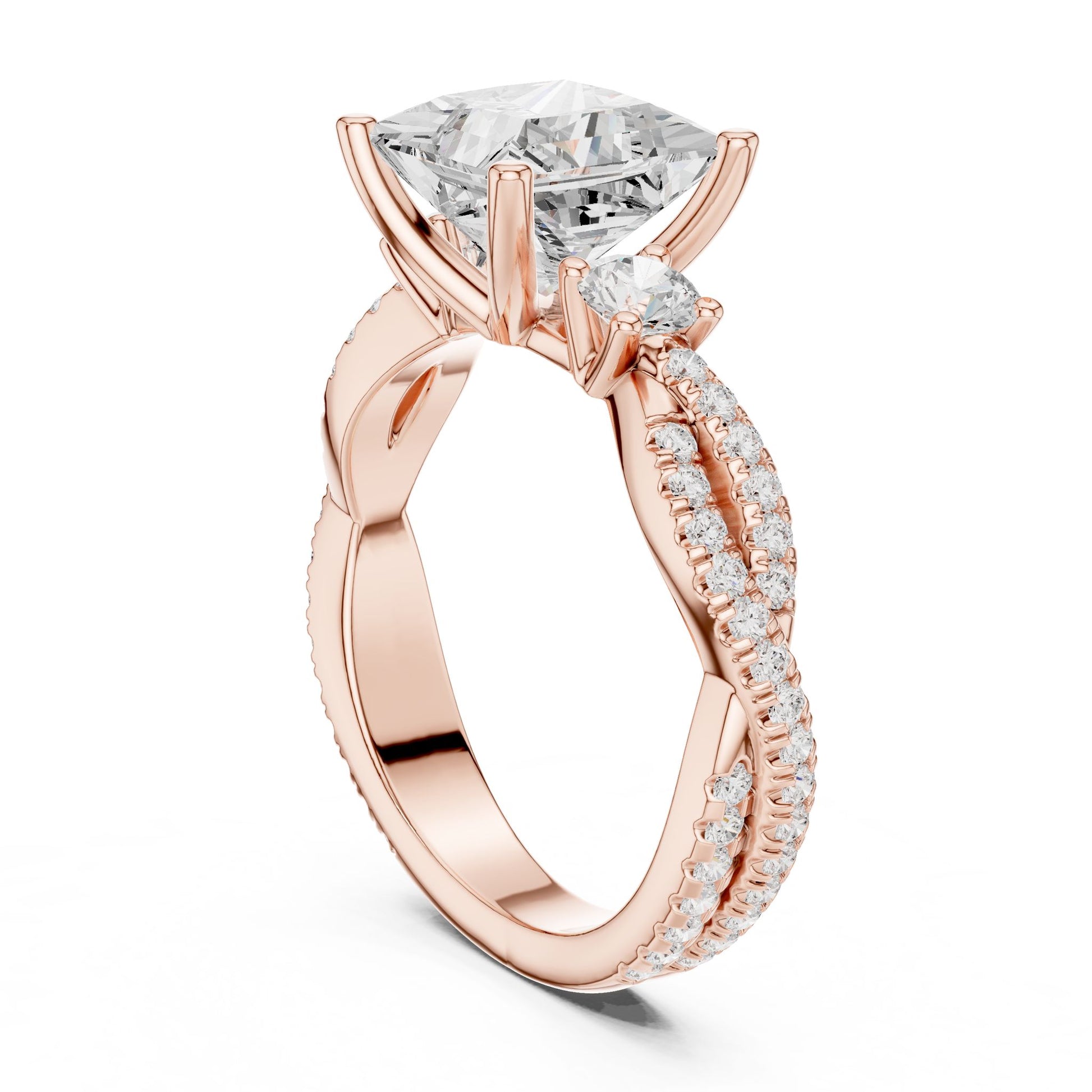 Princess Lab Grown Diamond Side-Stone Engagement Ring