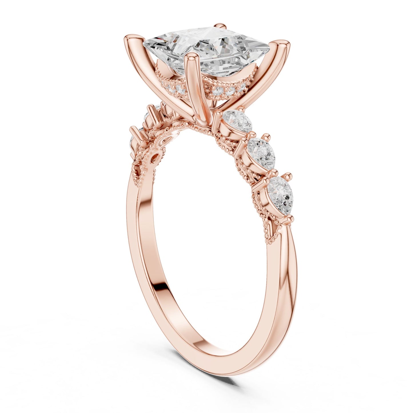 Princess Lab Grown Diamond Side-Stone Engagement Ring