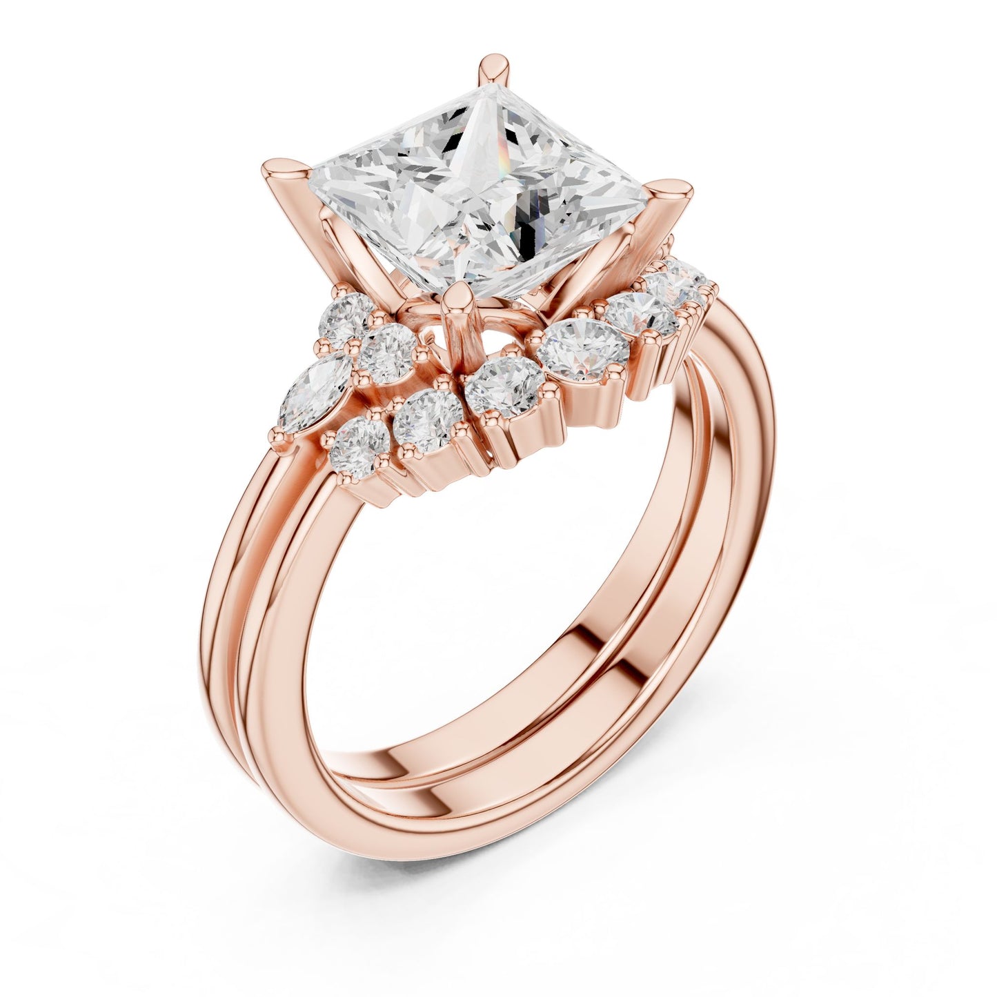Princess Lab Grown Diamond Side-Stone Engagement Ring