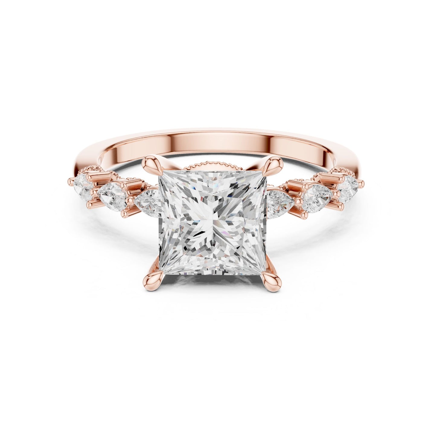Princess Lab Grown Diamond Side-Stone Engagement Ring
