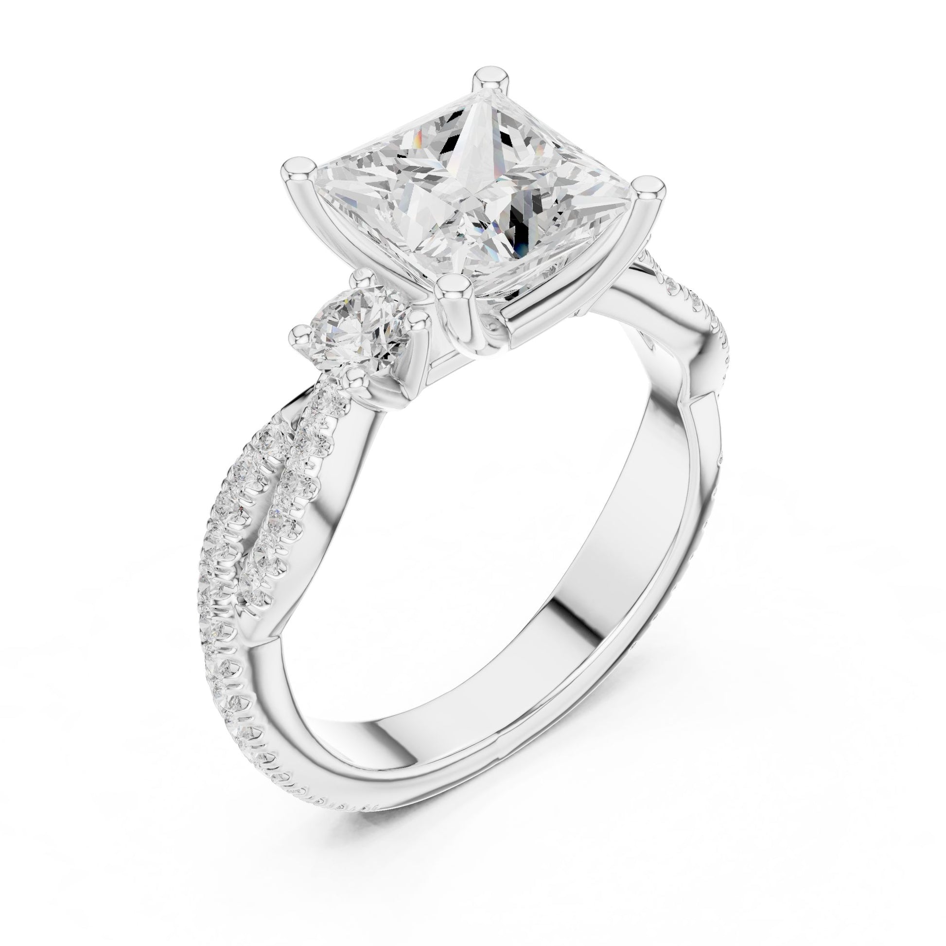 Princess Lab Grown Diamond Side-Stone Engagement Ring