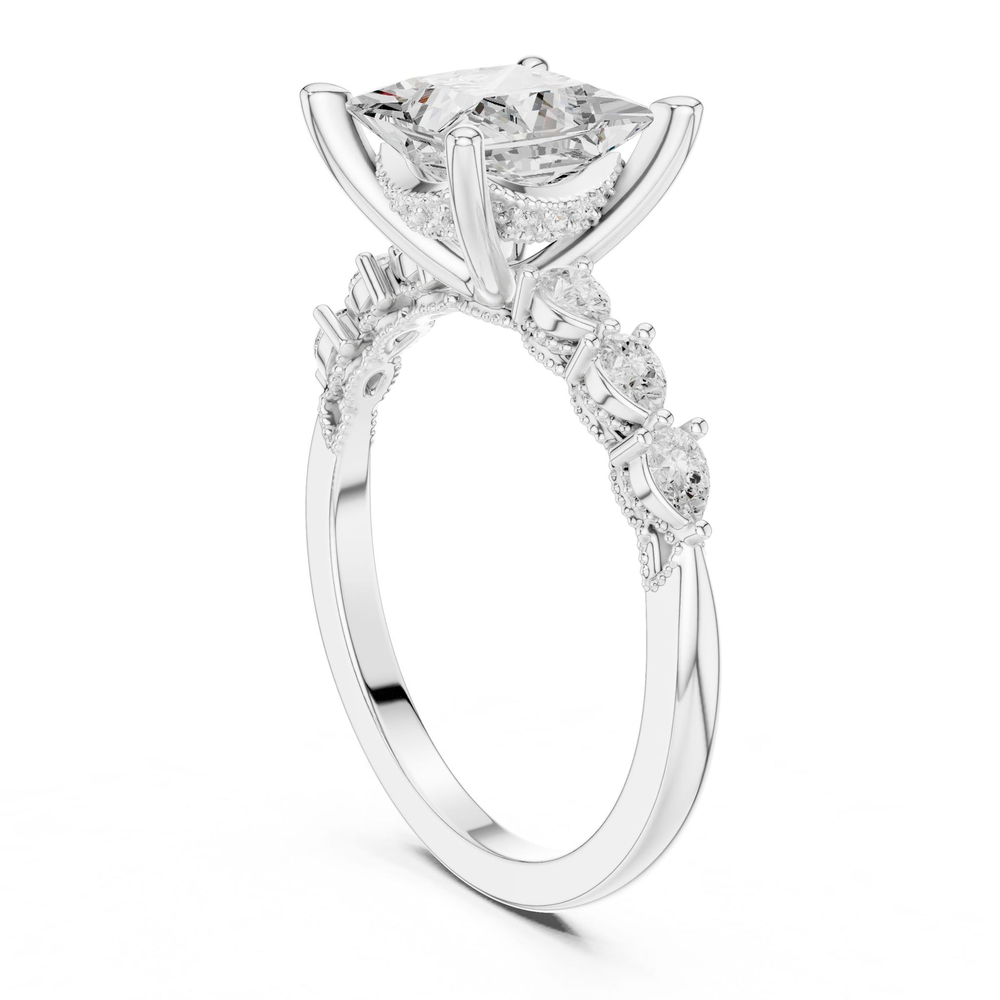 Princess Lab Grown Diamond Side-Stone Engagement Ring