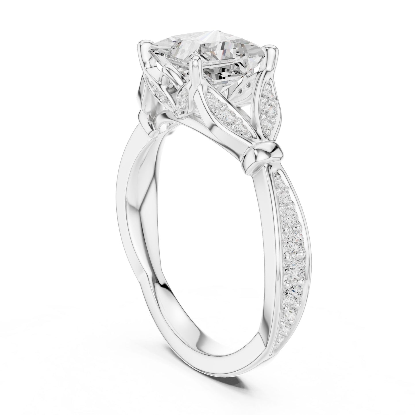 Princess Lab Grown Diamond Side-Stone Engagement Ring