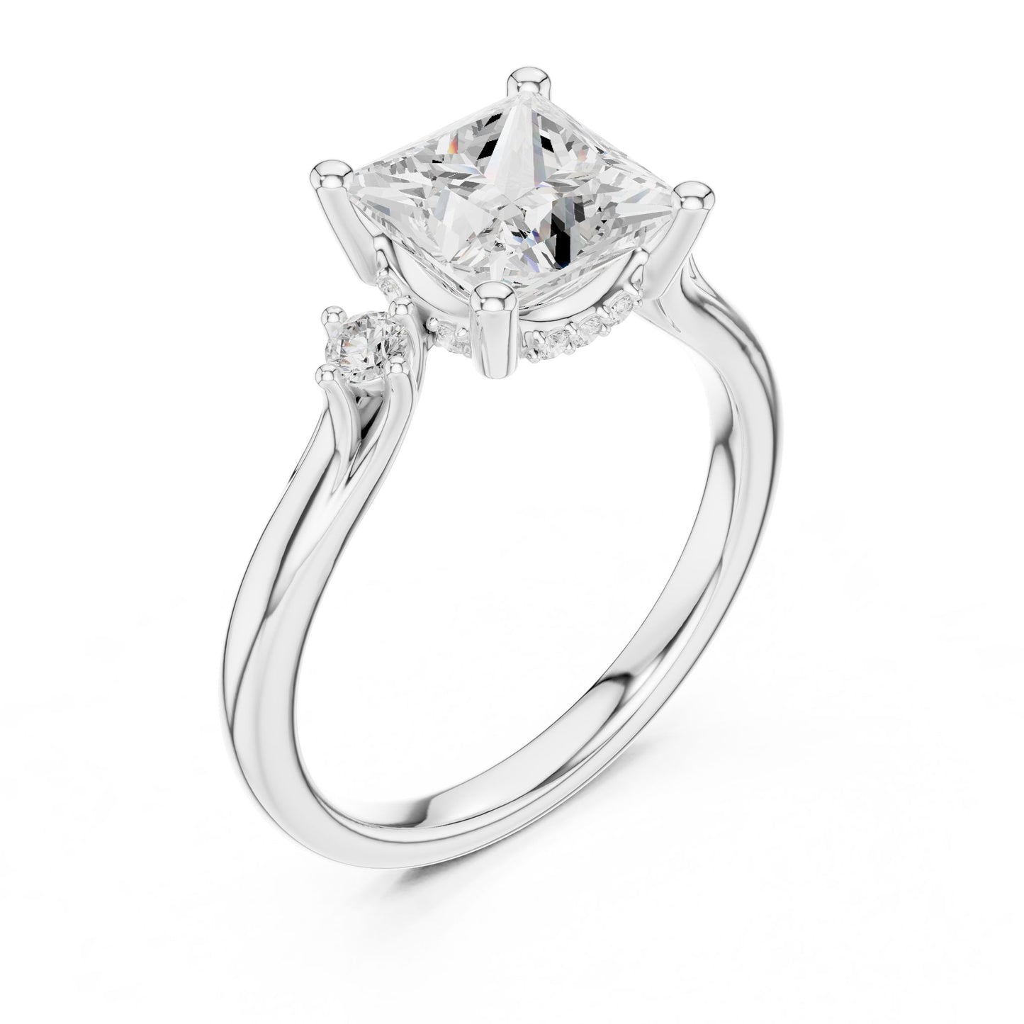 Princess Lab Grown Diamond Side-Stone Engagement Ring