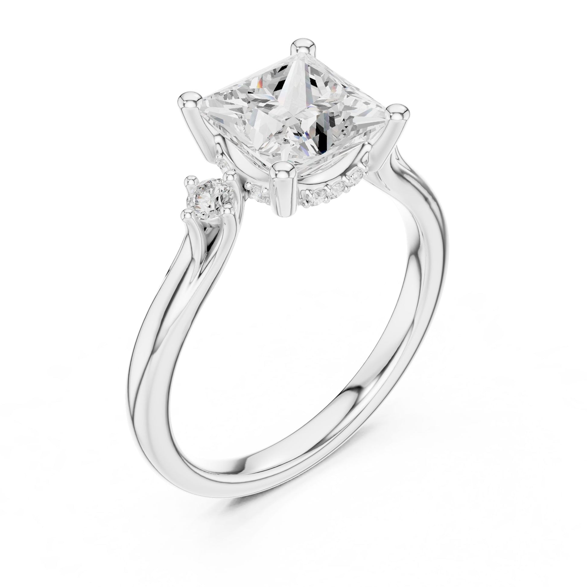 Princess Lab Grown Diamond Side-Stone Engagement Ring