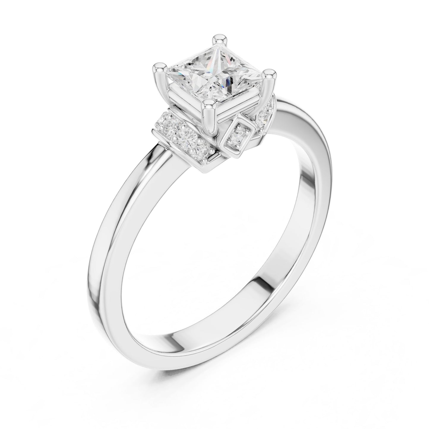 Princess Lab Grown Diamond Side-Stone Engagement Ring