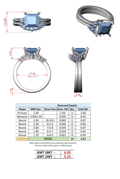 Princess Lab Grown Diamond Side-Stone Engagement Ring