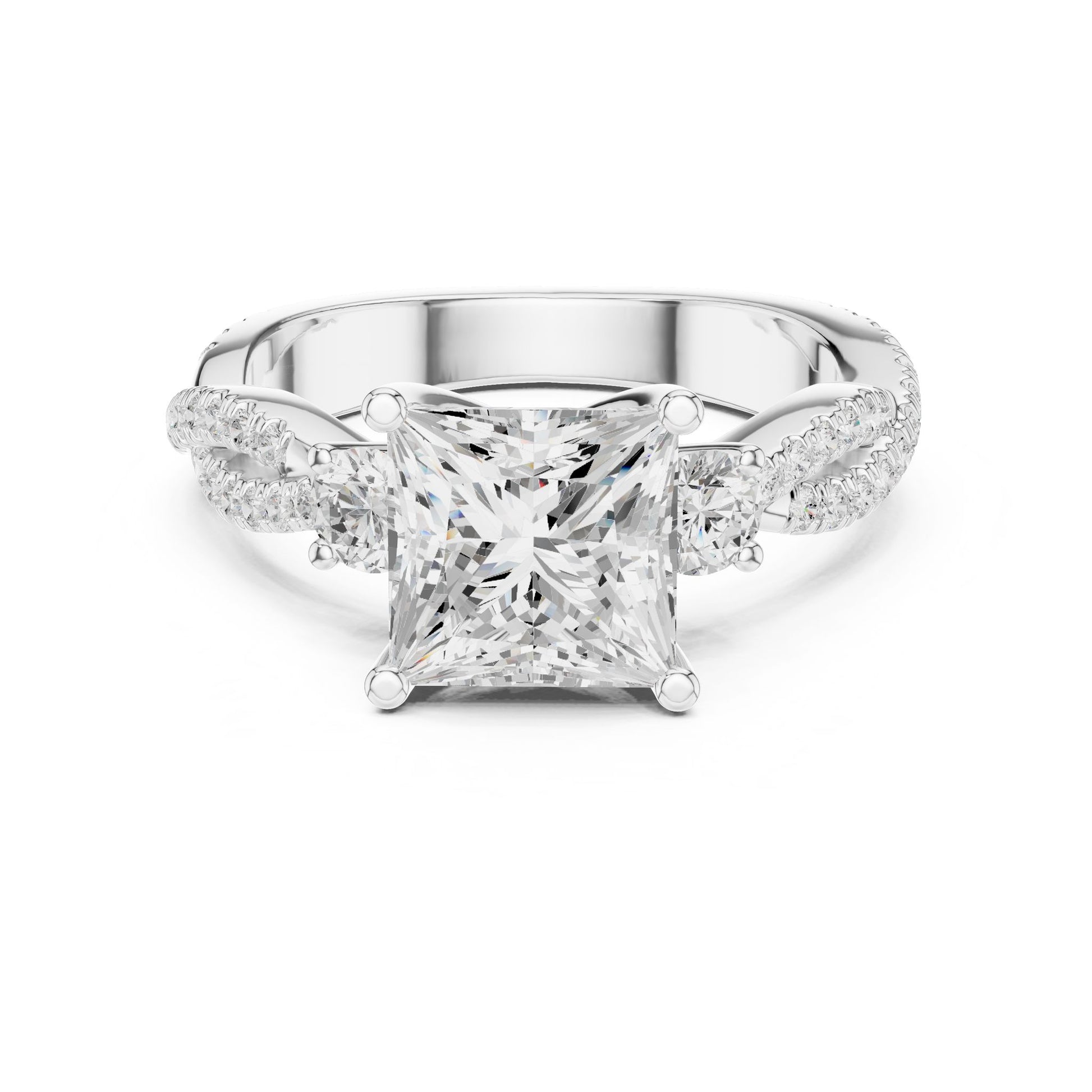 Princess Lab Grown Diamond Side-Stone Engagement Ring