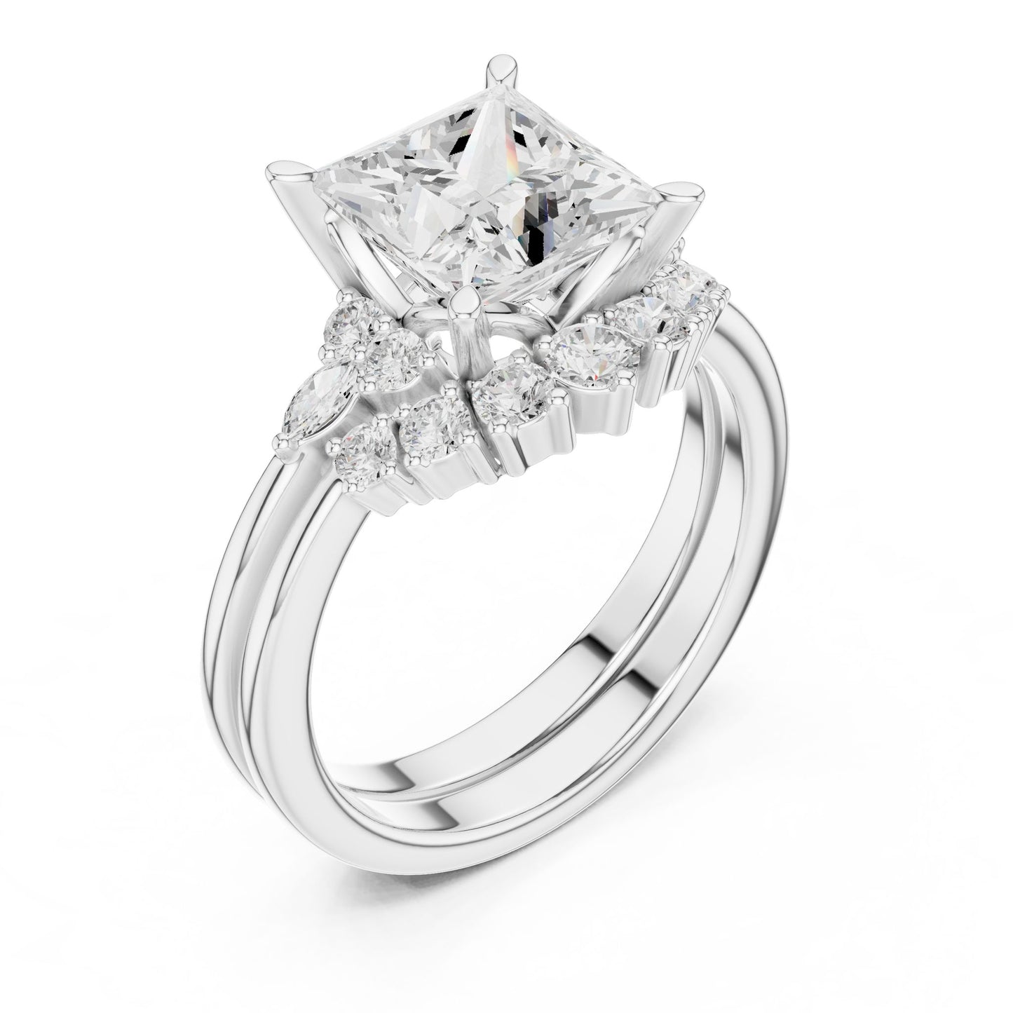Princess Lab Grown Diamond Side-Stone Engagement Ring