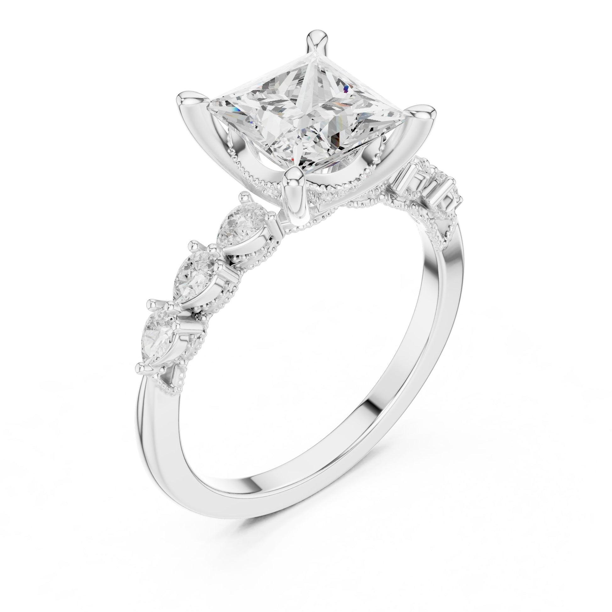 Princess Lab Grown Diamond Side-Stone Engagement Ring