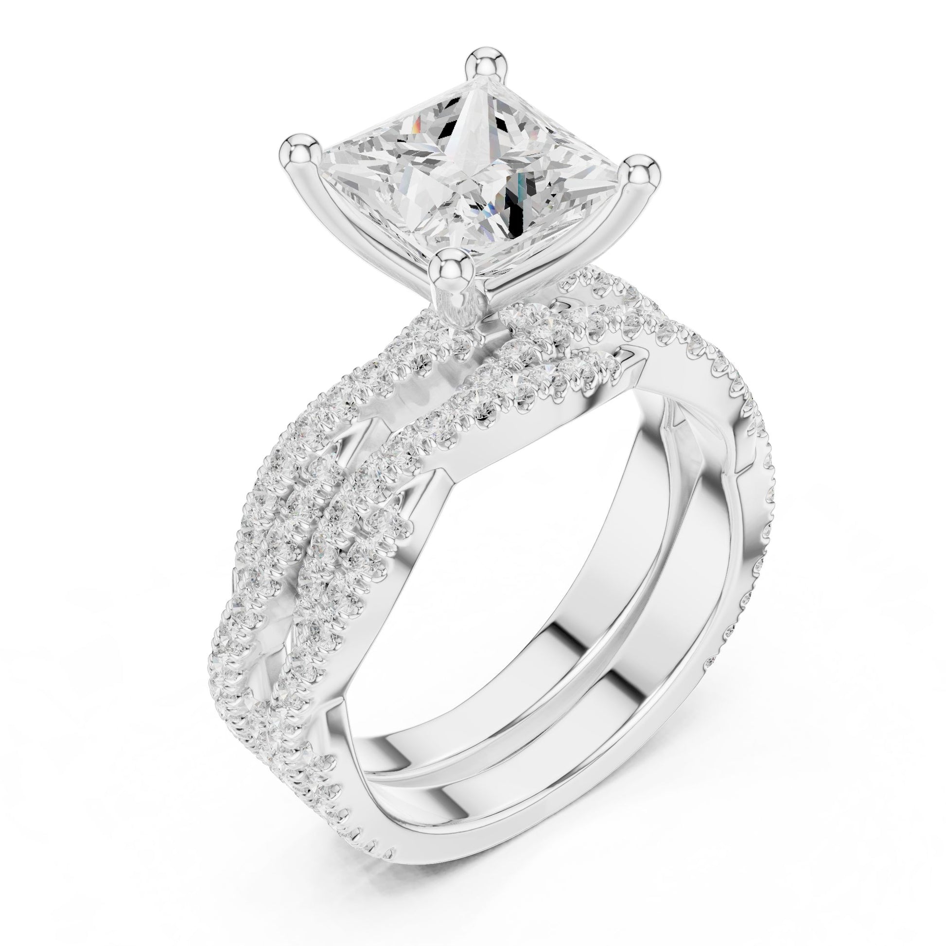 Princess Lab Grown Diamond Side-Stone Engagement Ring