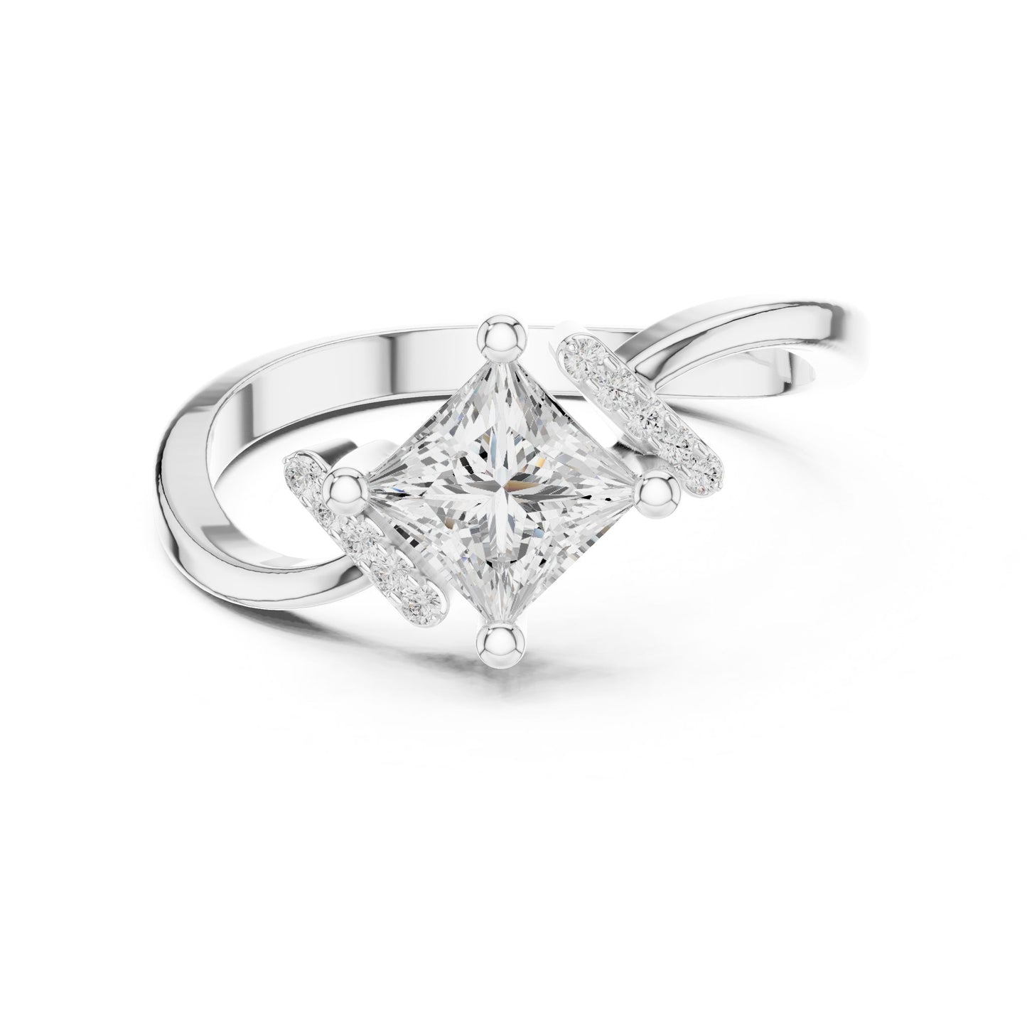 Princess Lab Grown Diamond Side-Stone Engagement Ring