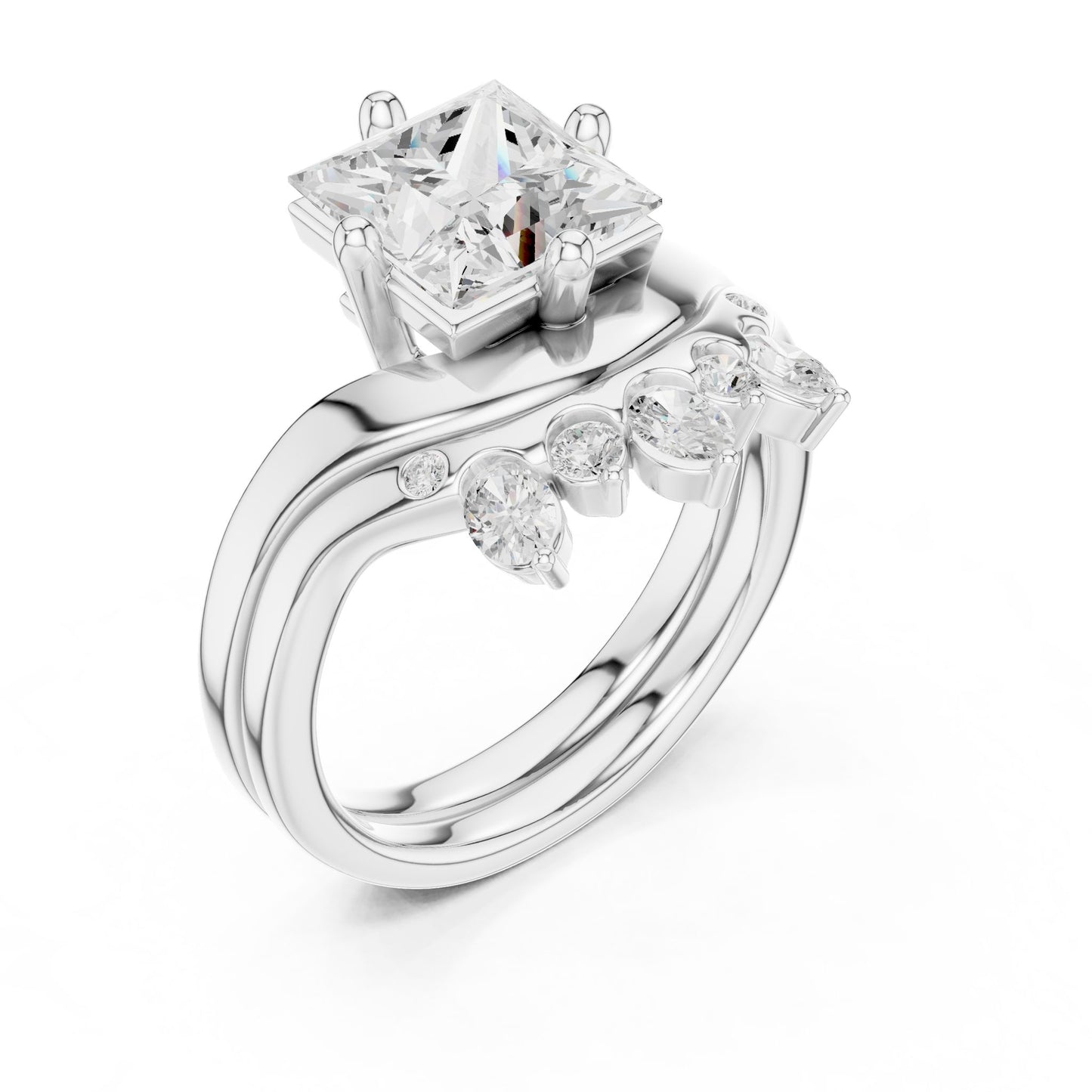 Princess Lab Grown Diamond Side-Stone Engagement Ring