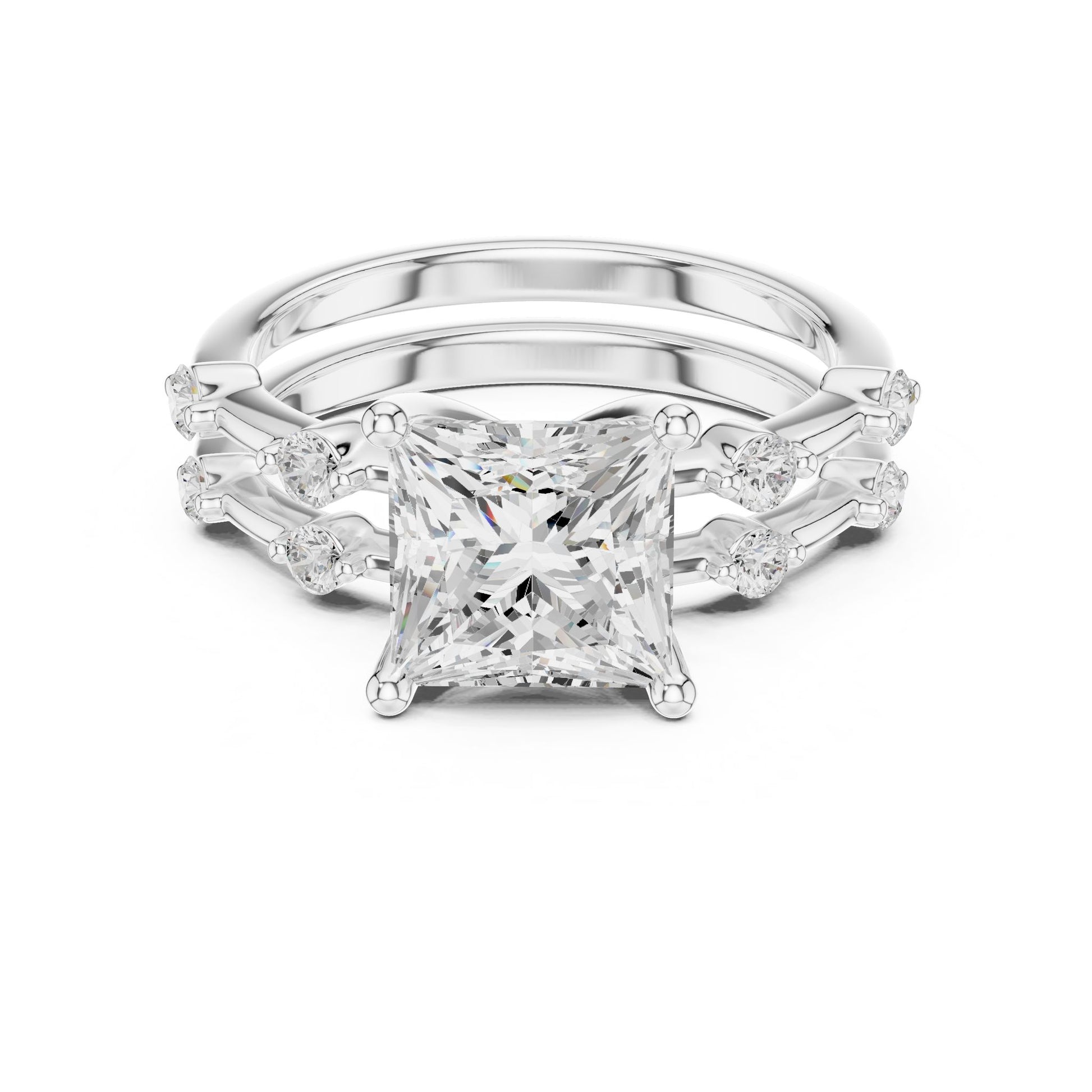 Princess Lab Grown Diamond Side-Stone Engagement Ring