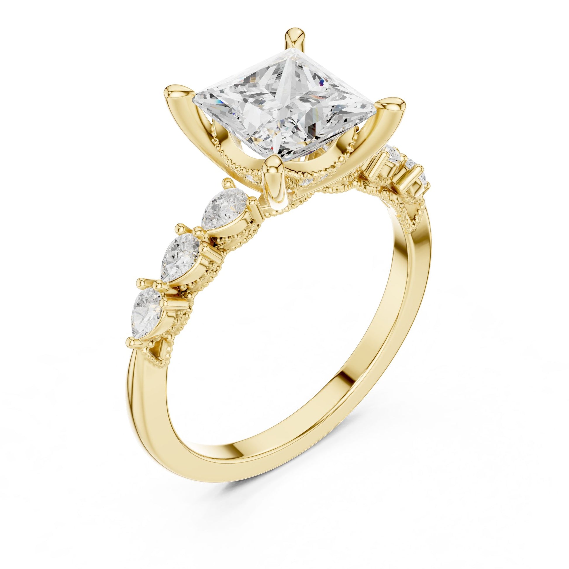 Princess Lab Grown Diamond Side-Stone Engagement Ring