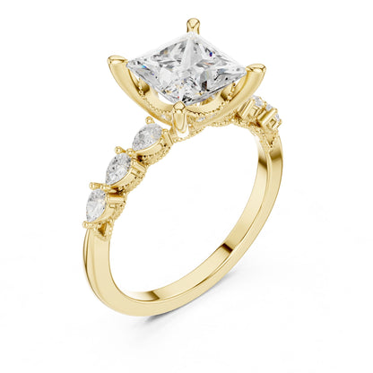 Princess Lab Grown Diamond Side-Stone Engagement Ring