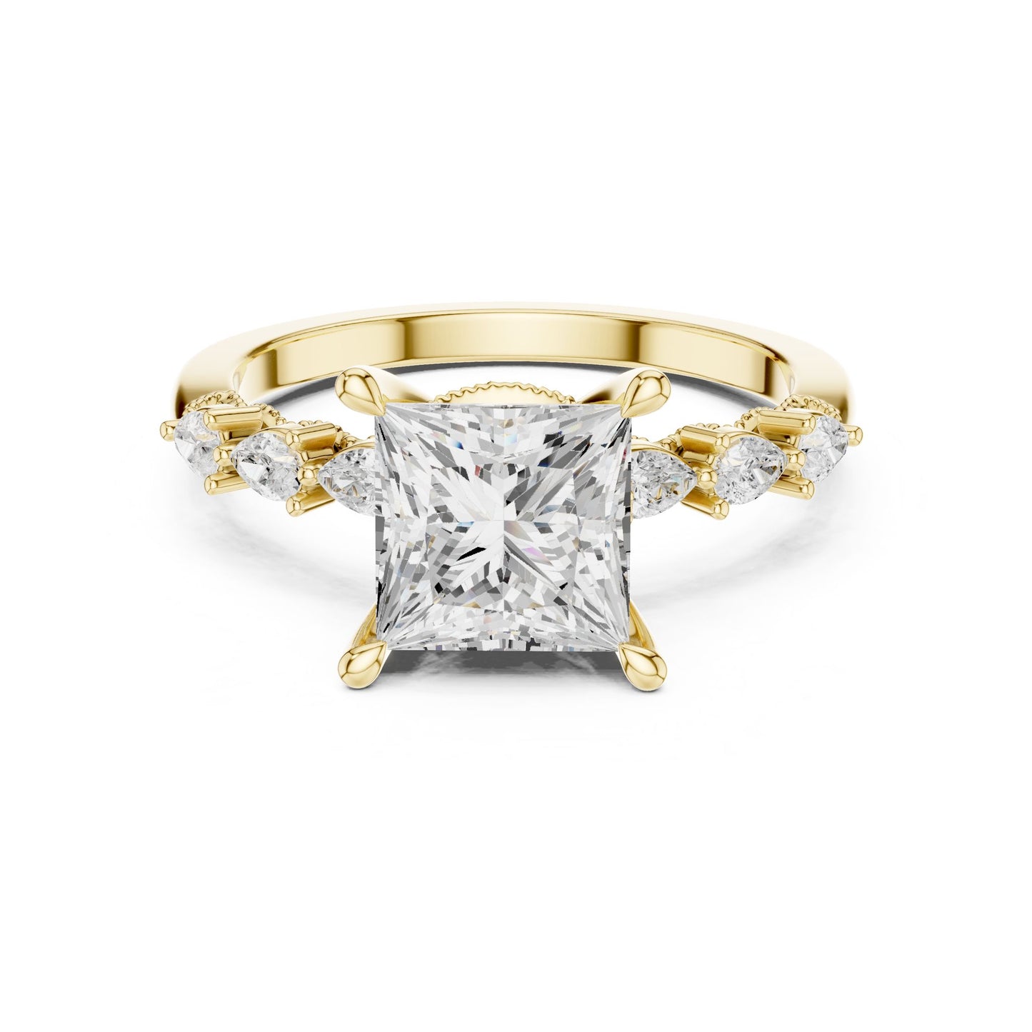 Princess Lab Grown Diamond Side-Stone Engagement Ring