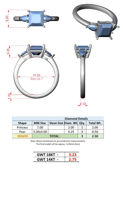Princess Lab Grown Diamond Three-Stone Engagement Ring