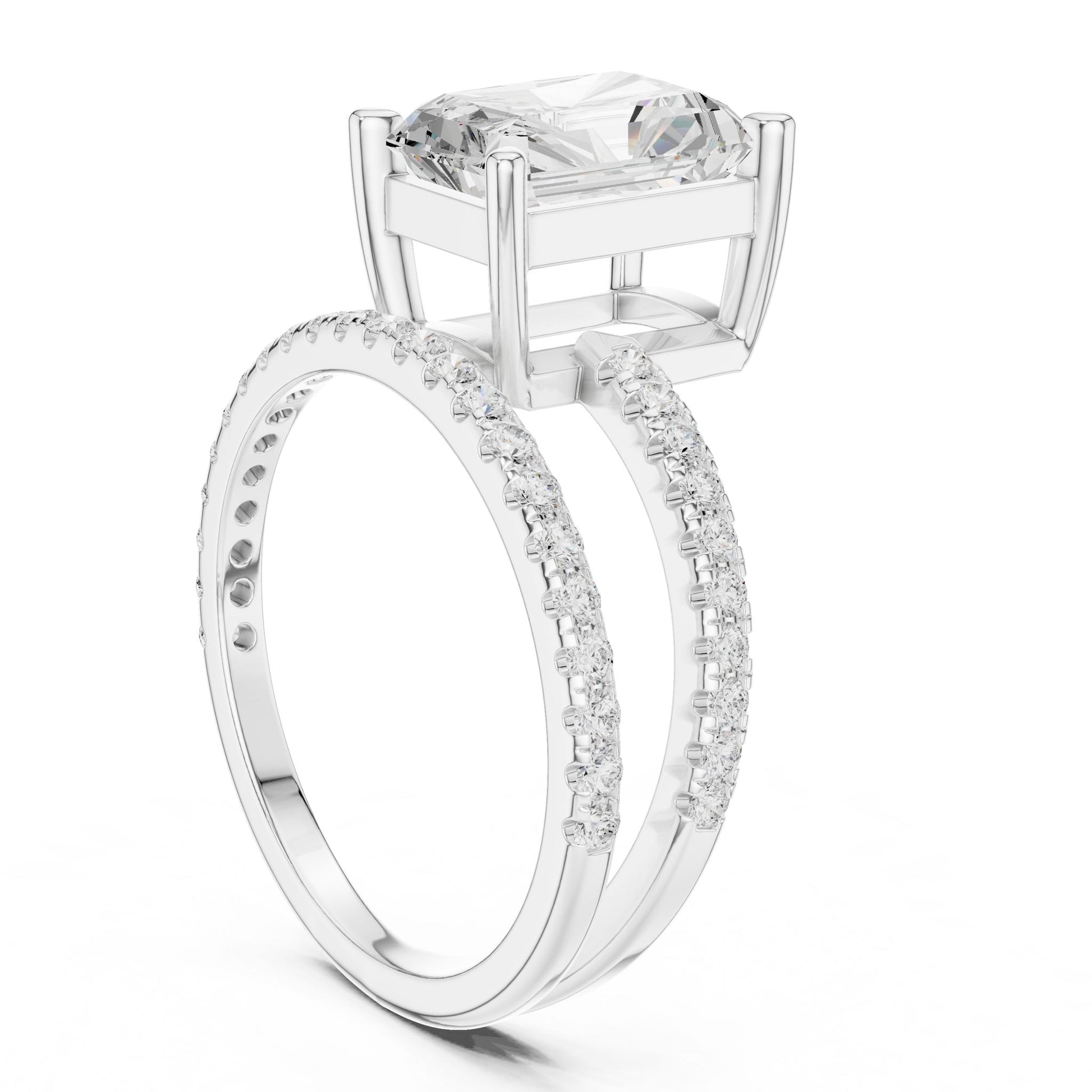 Radiant Lab Grown Diamond Cathedral Engagement Ring