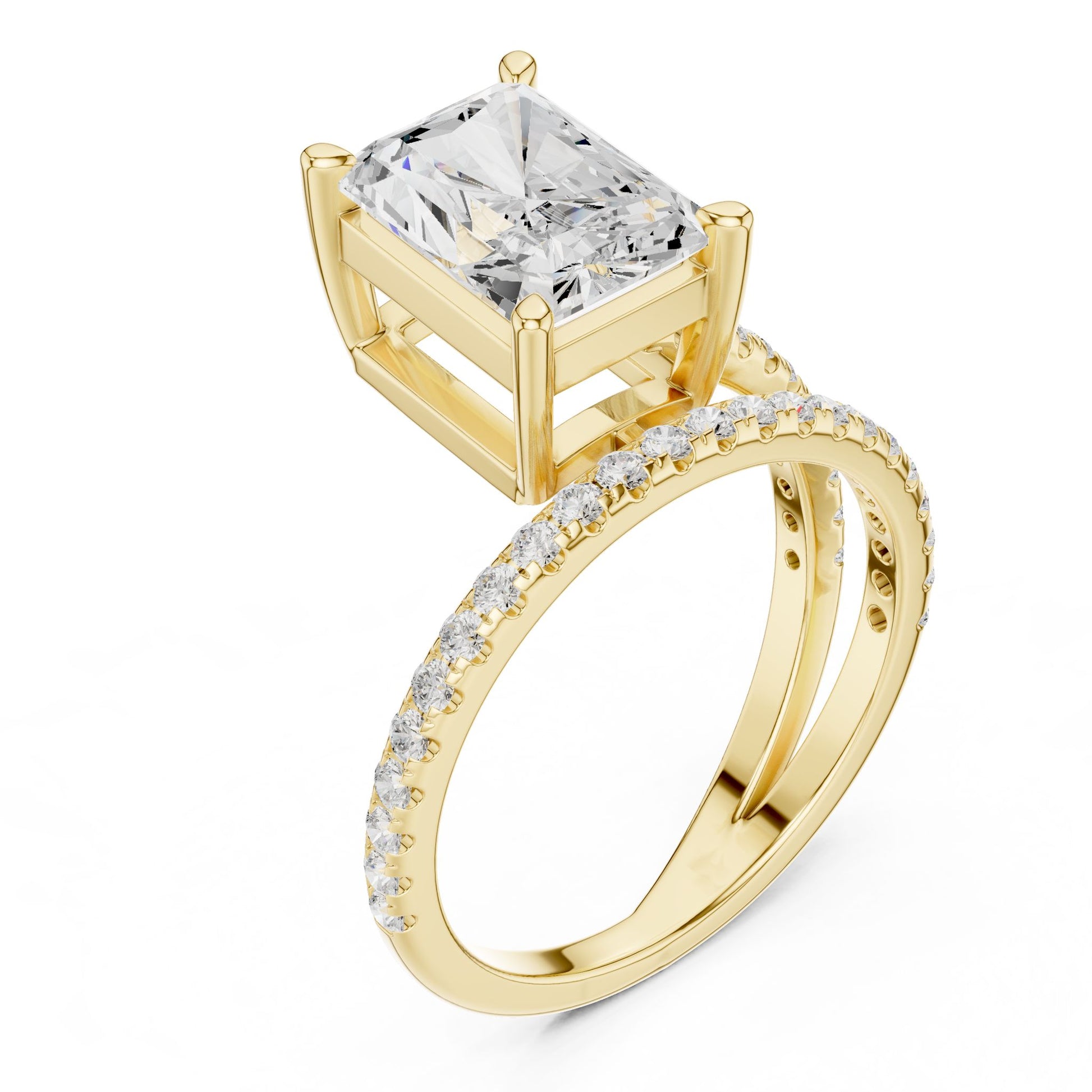 Radiant Lab Grown Diamond Cathedral Engagement Ring