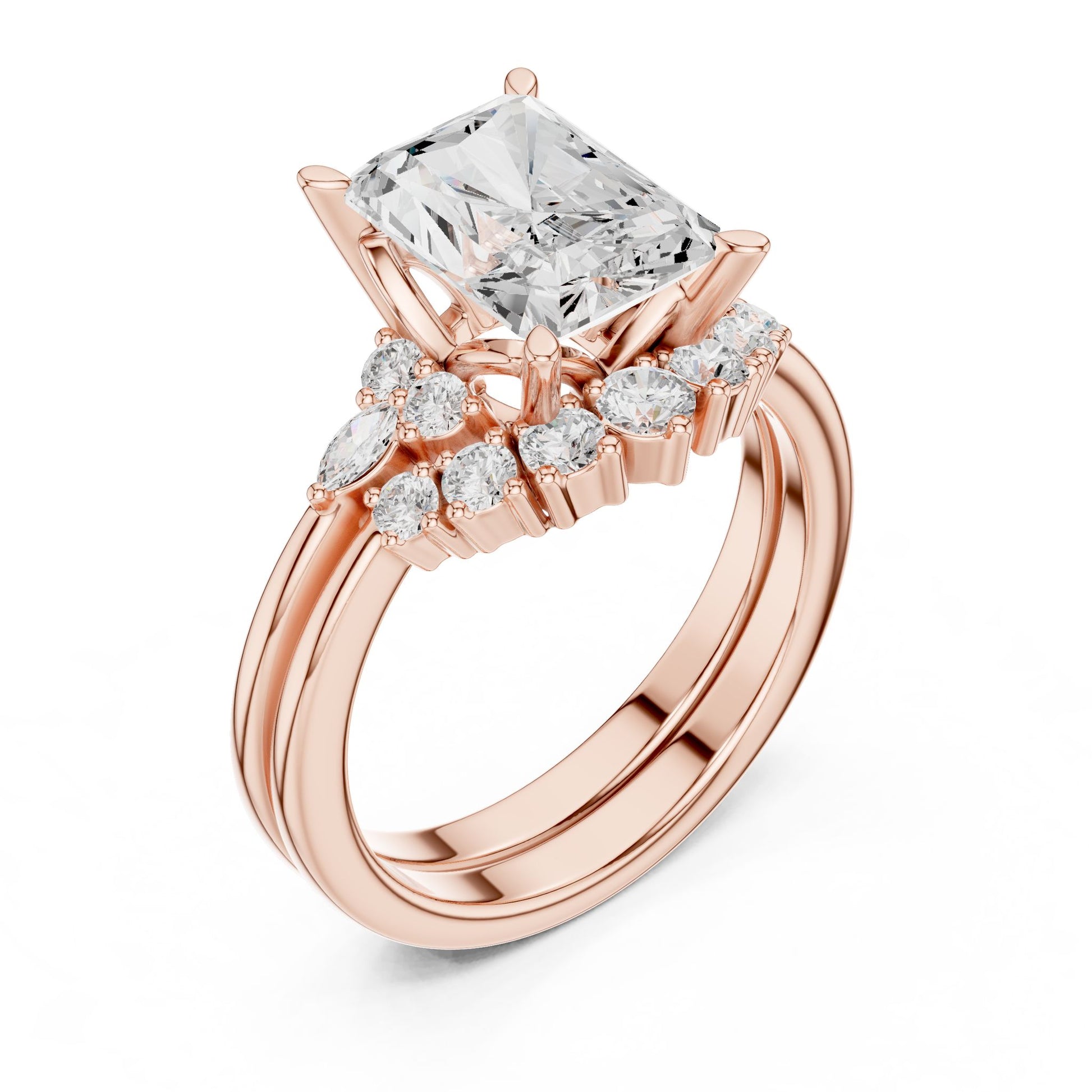 Radiant Lab Grown Diamond Side-Stone Engagement Ring