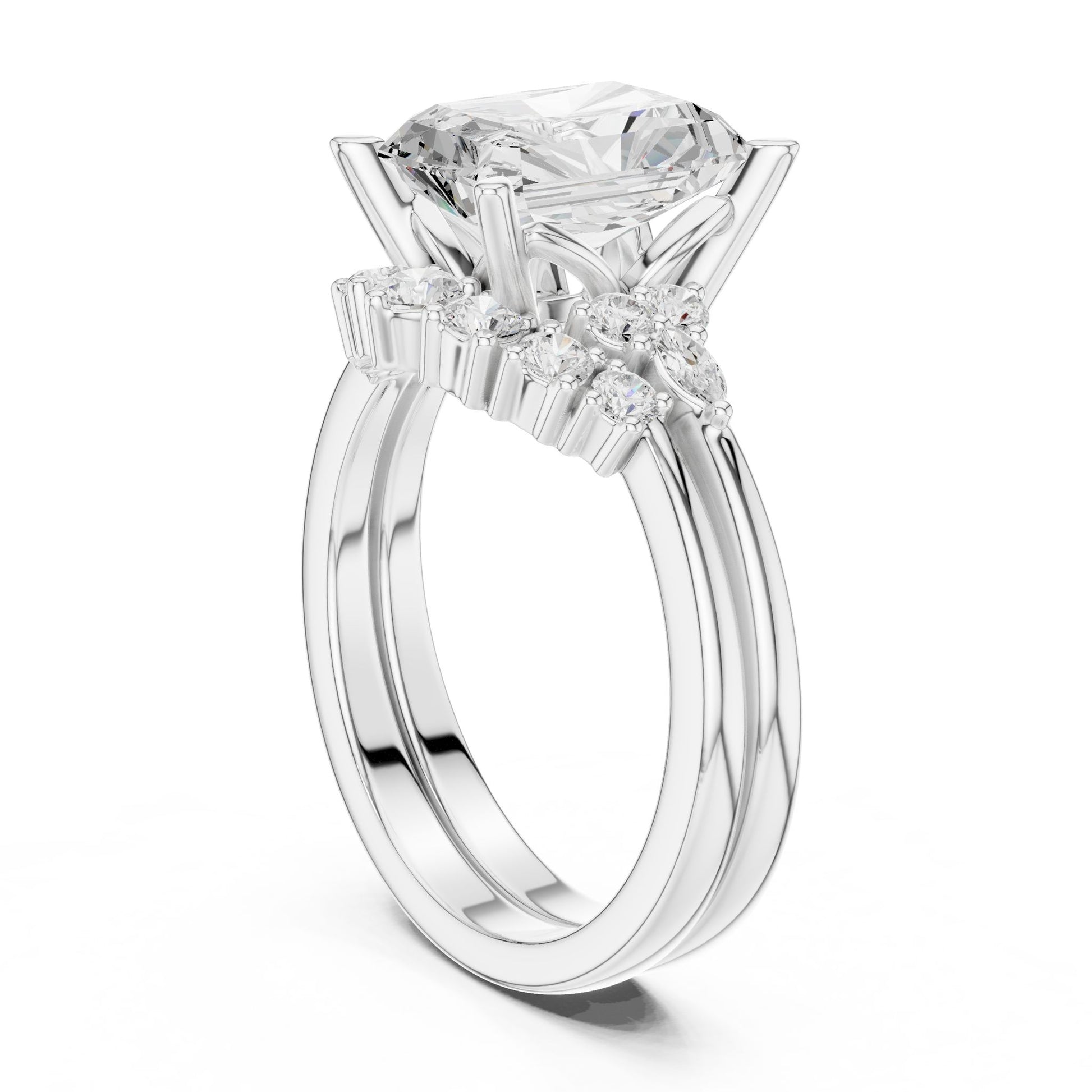 Radiant Lab Grown Diamond Side-Stone Engagement Ring