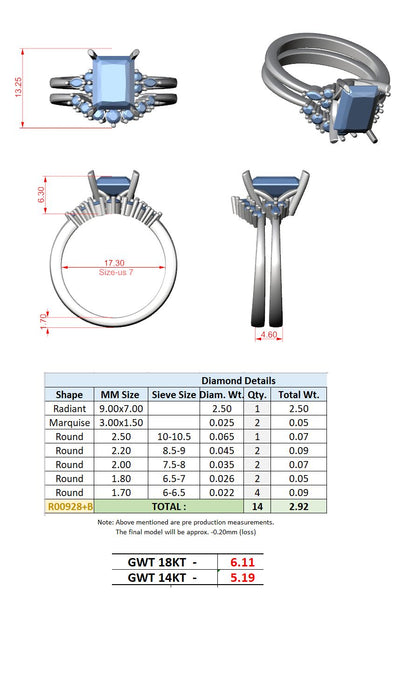 Radiant Lab Grown Diamond Side-Stone Engagement Ring