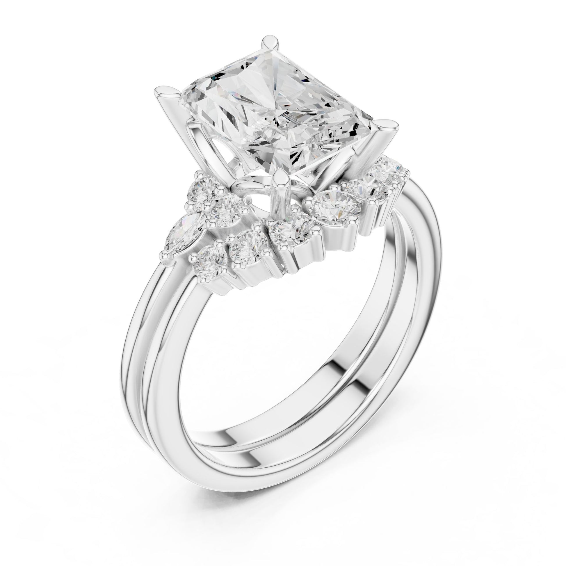 Radiant Lab Grown Diamond Side-Stone Engagement Ring