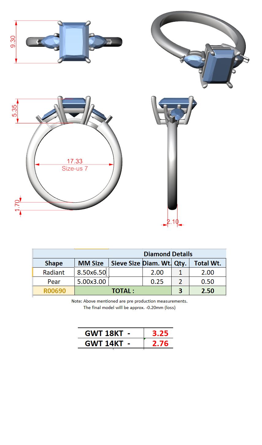 Radiant Lab Grown Diamond Three-Stone Engagement Ring