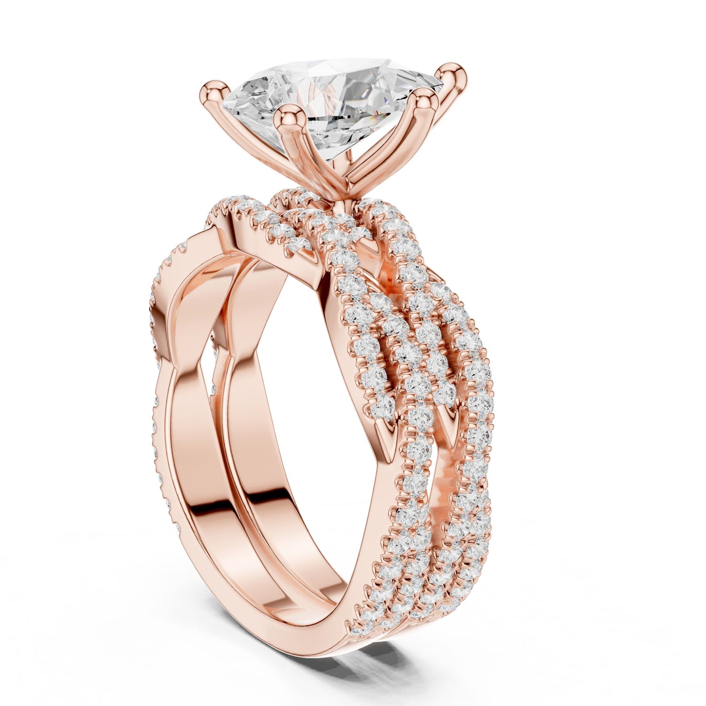 Round Lab Grown Diamond Cathedral Engagement Ring