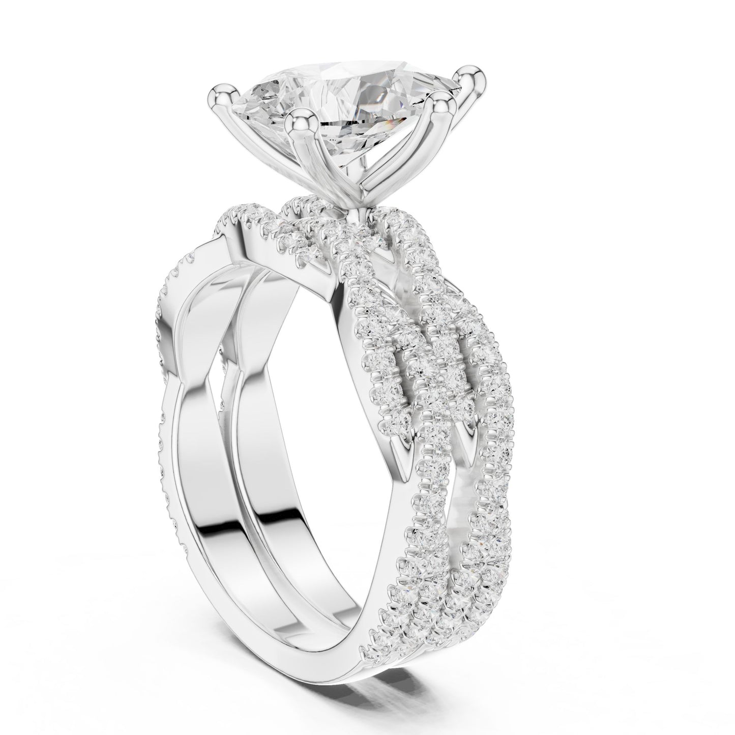 Round Lab Grown Diamond Cathedral Engagement Ring