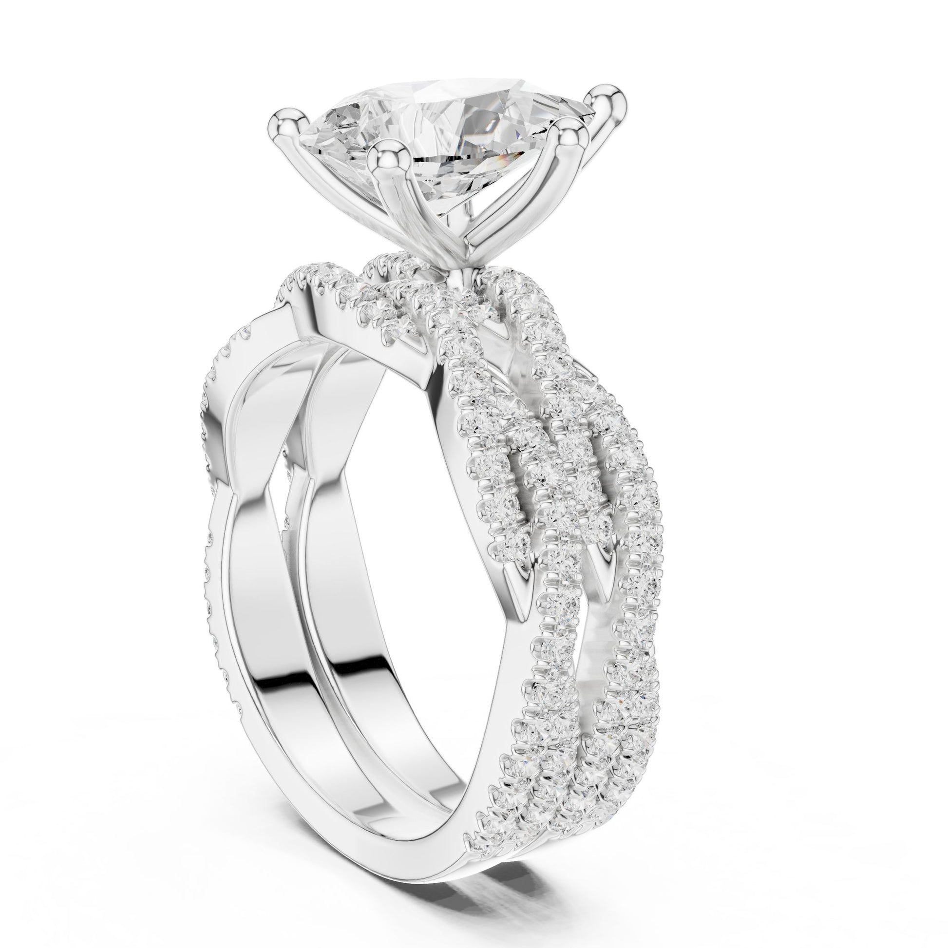 Round Lab Grown Diamond Cathedral Engagement Ring