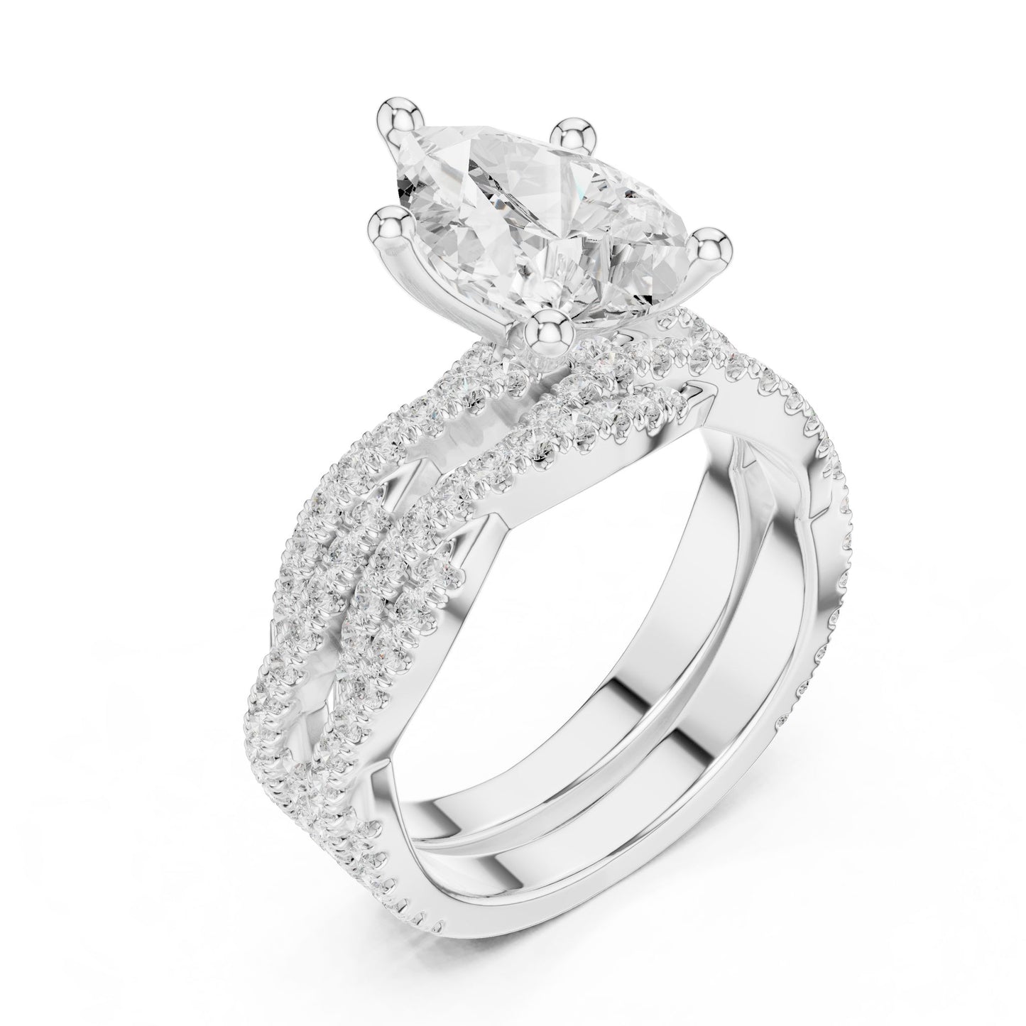 Round Lab Grown Diamond Cathedral Engagement Ring