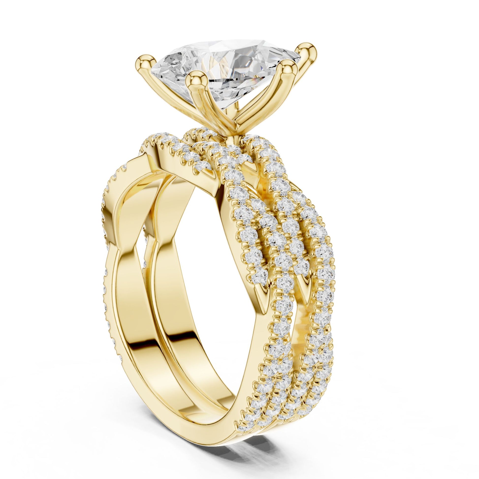 Round Lab Grown Diamond Cathedral Engagement Ring