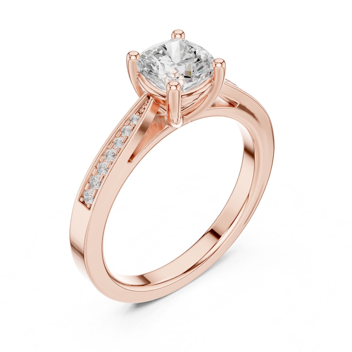 Round Lab Grown Diamond Cathedral Engagement Ring