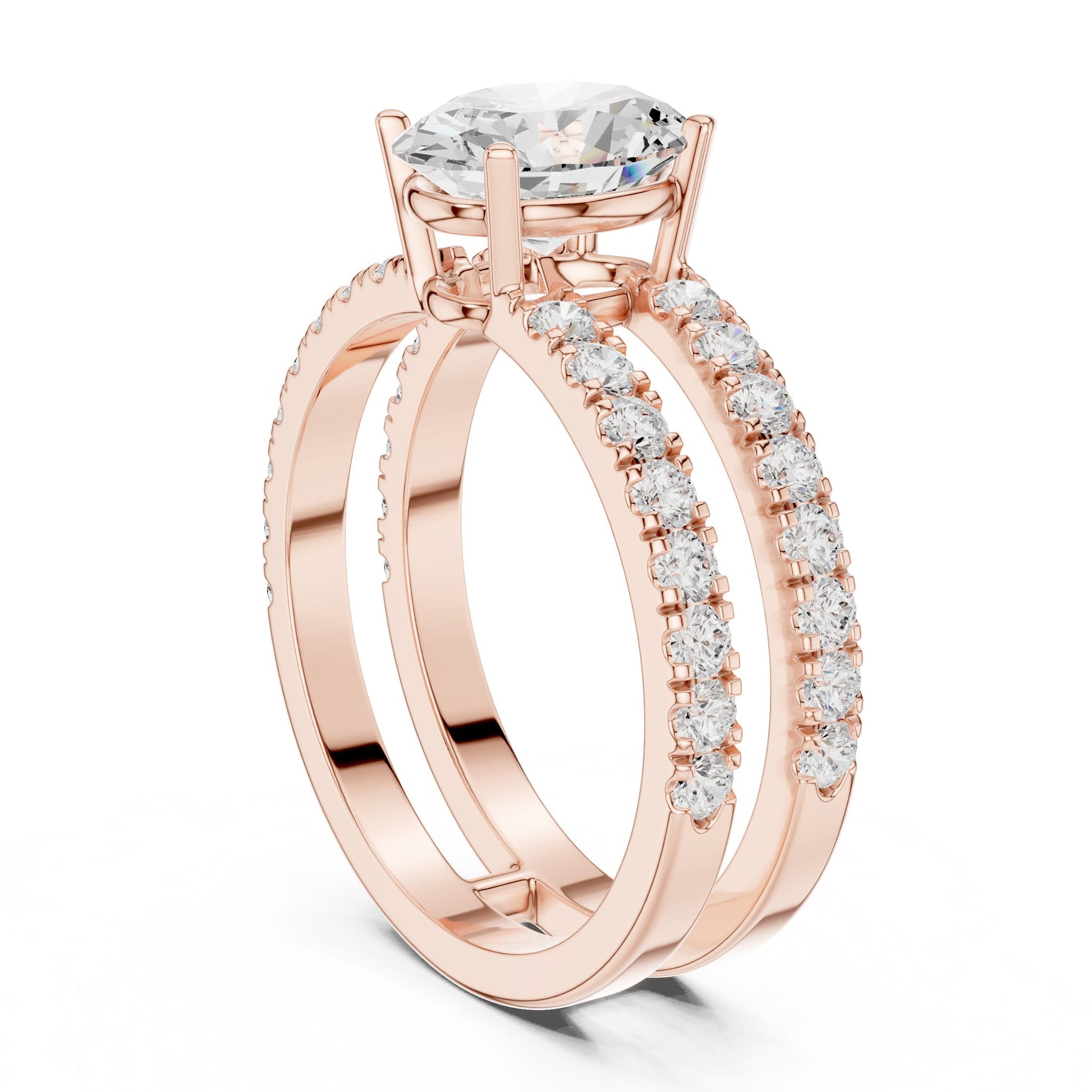 Round Lab Grown Diamond Cathedral Engagement Ring