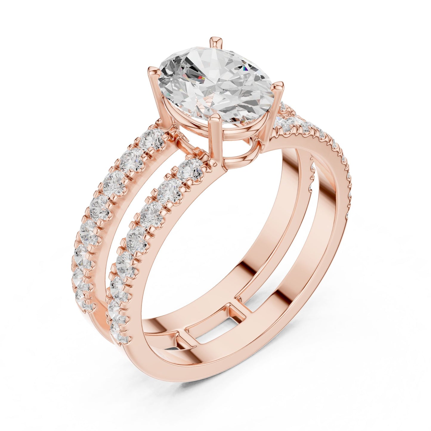 Round Lab Grown Diamond Cathedral Engagement Ring