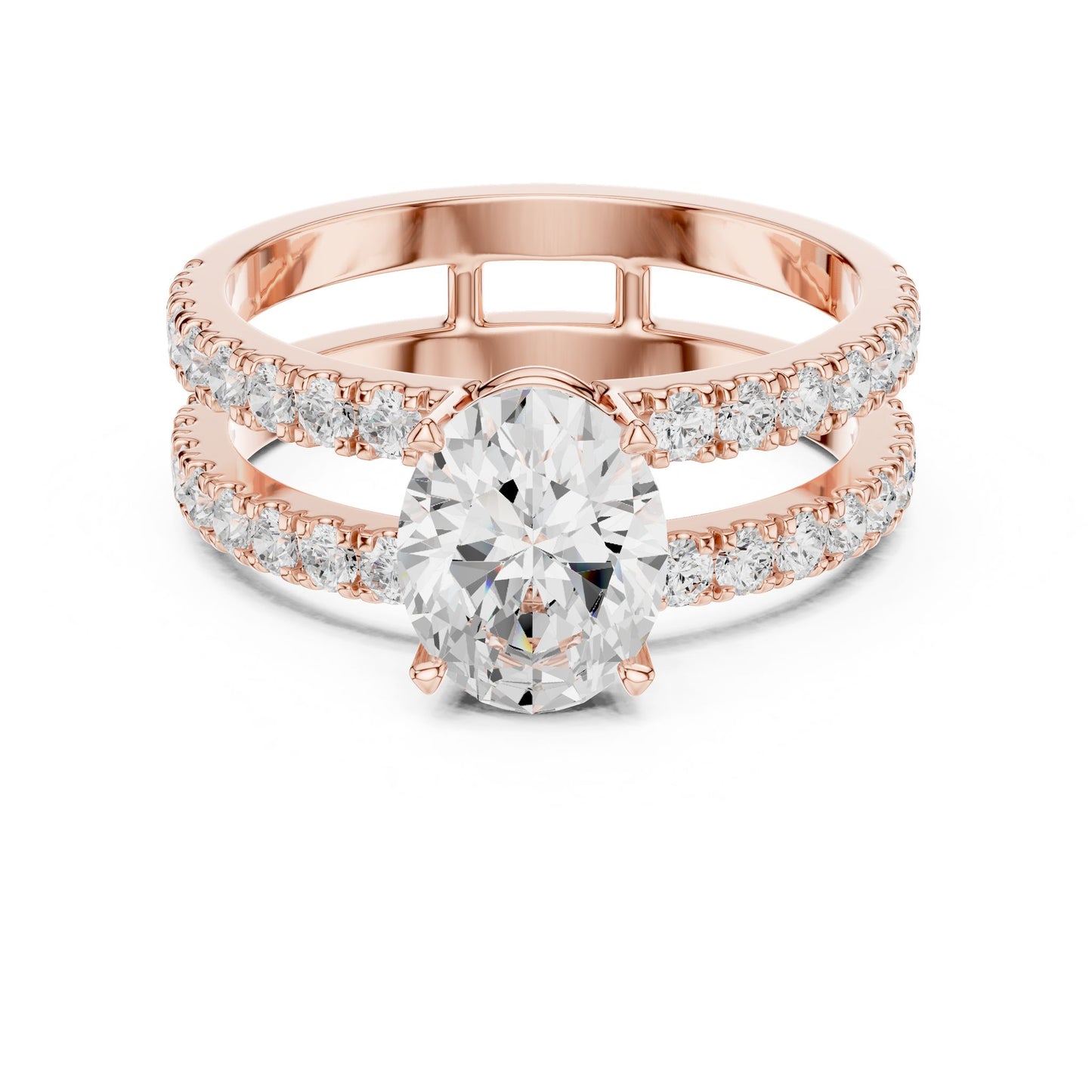 Round Lab Grown Diamond Cathedral Engagement Ring