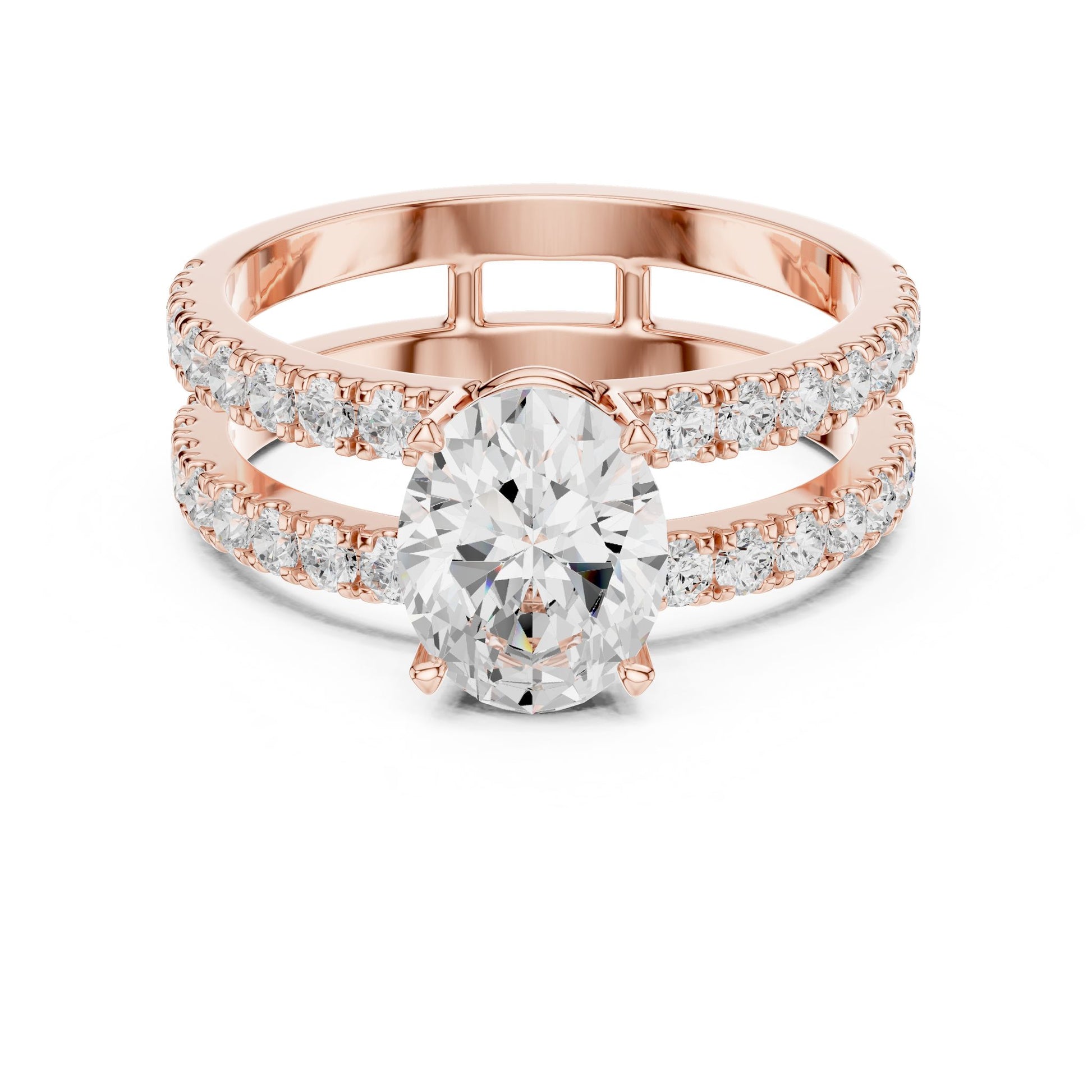 Round Lab Grown Diamond Cathedral Engagement Ring
