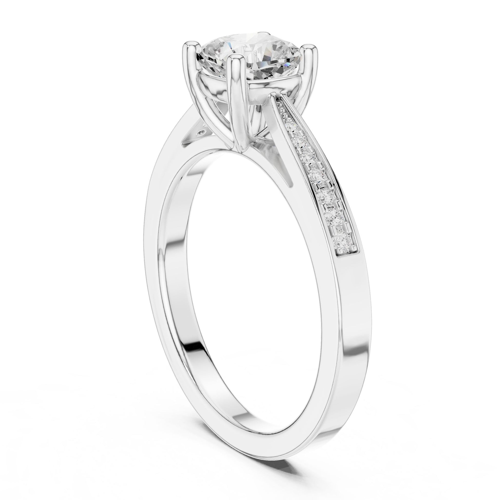 Round Lab Grown Diamond Cathedral Engagement Ring