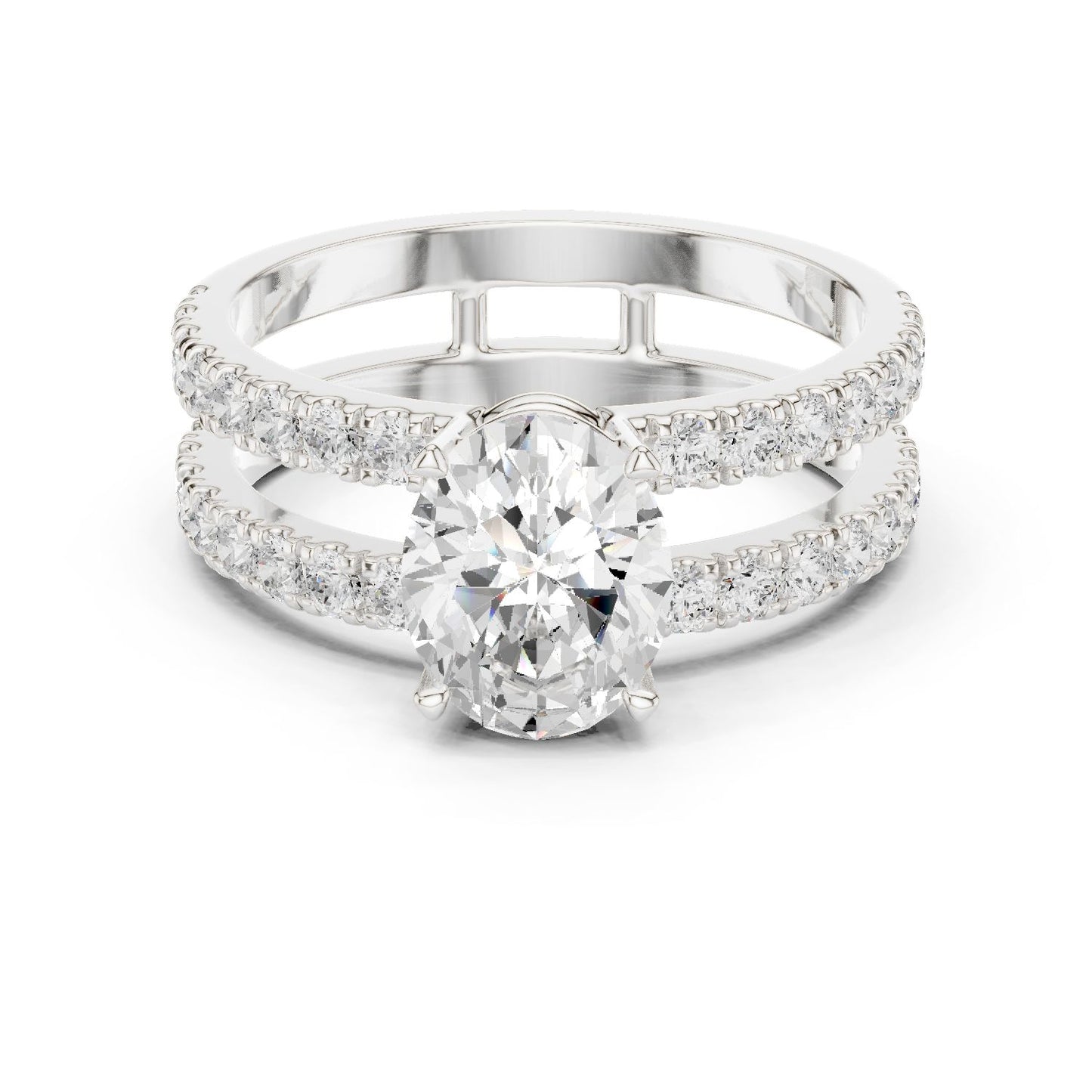 Round Lab Grown Diamond Cathedral Engagement Ring