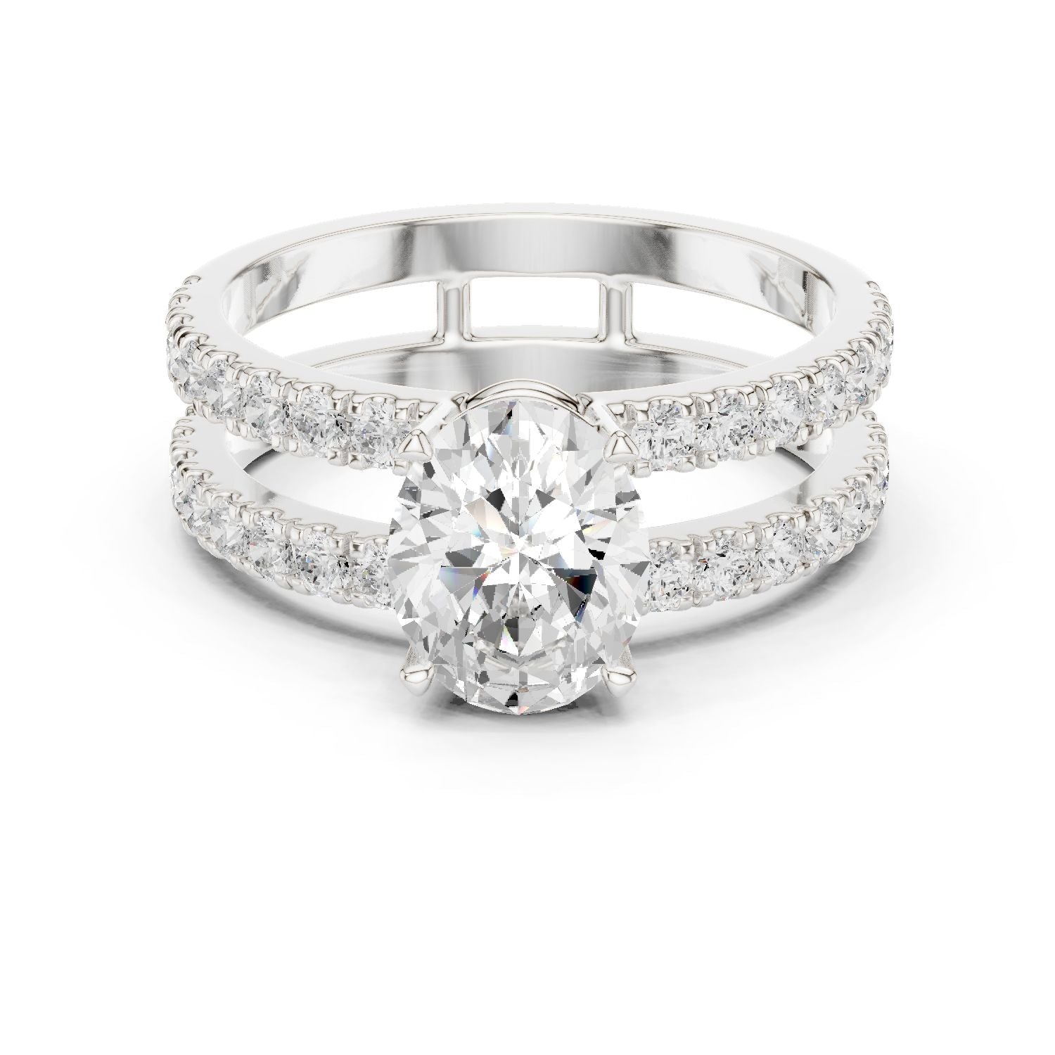 Round Lab Grown Diamond Cathedral Engagement Ring