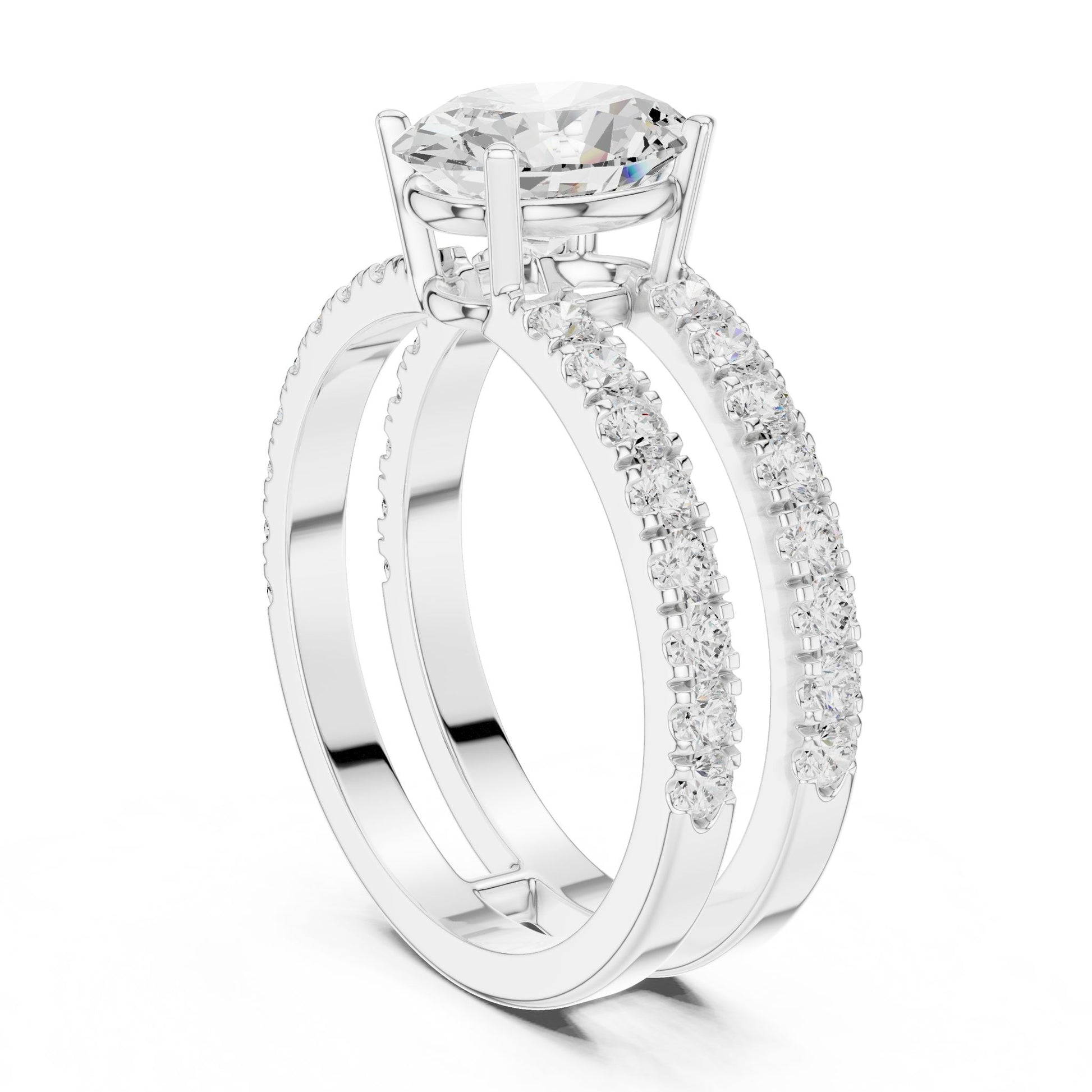 Round Lab Grown Diamond Cathedral Engagement Ring