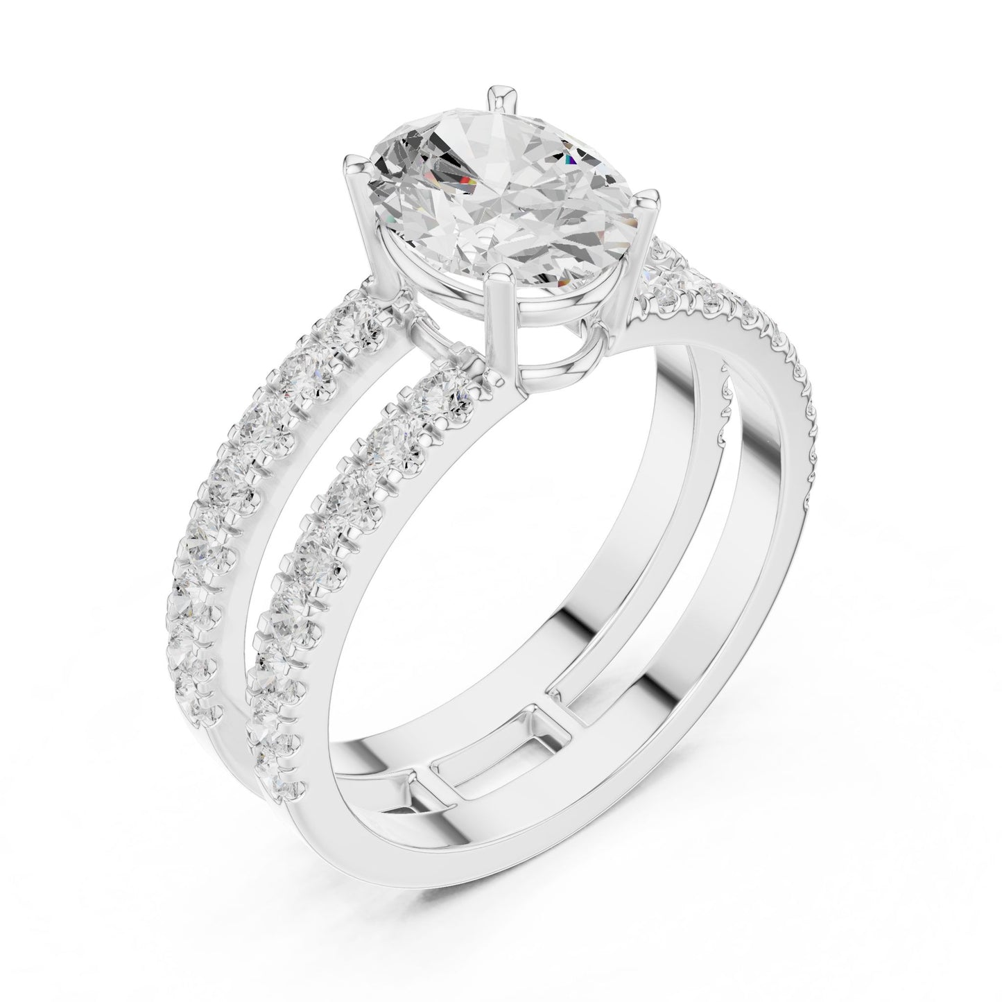 Round Lab Grown Diamond Cathedral Engagement Ring