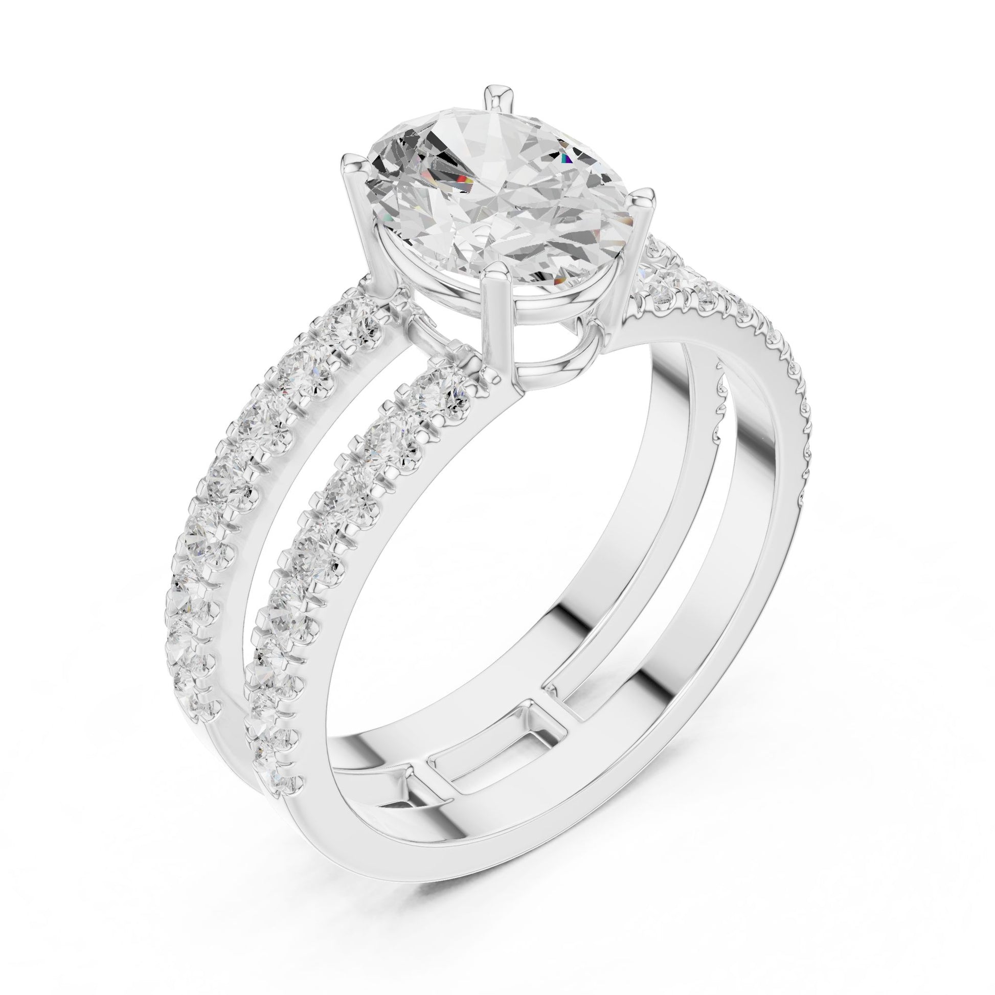 Round Lab Grown Diamond Cathedral Engagement Ring