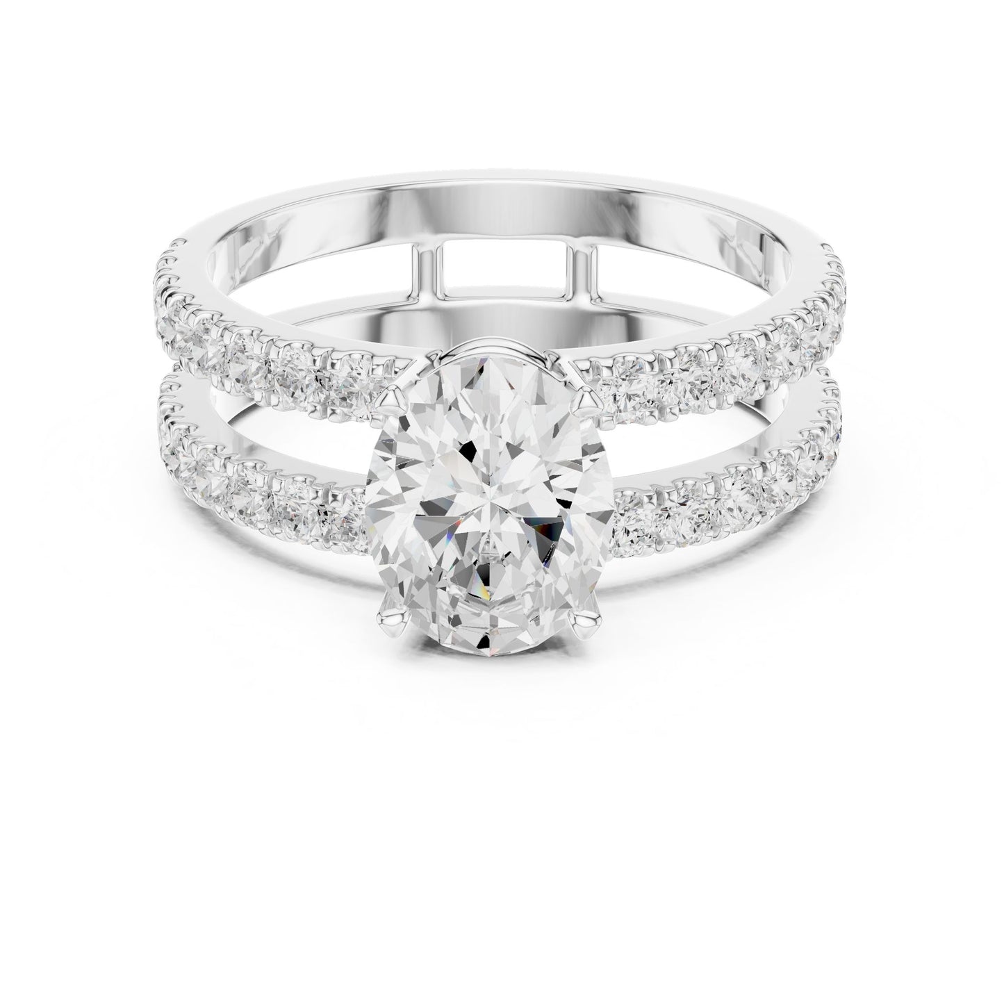 Round Lab Grown Diamond Cathedral Engagement Ring