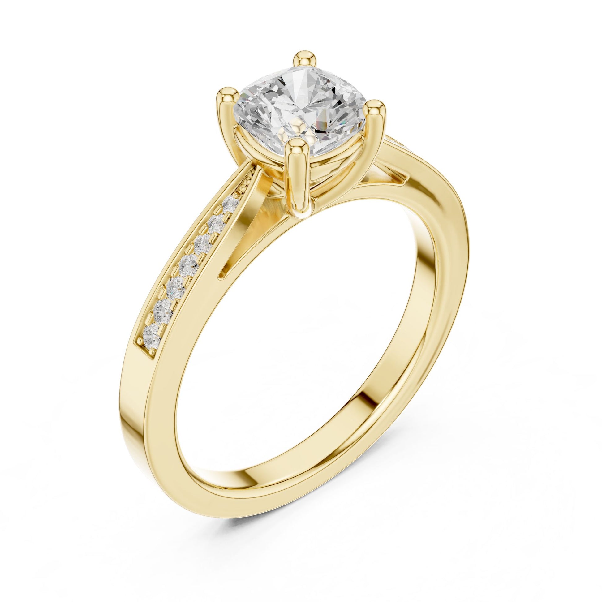 Round Lab Grown Diamond Cathedral Engagement Ring