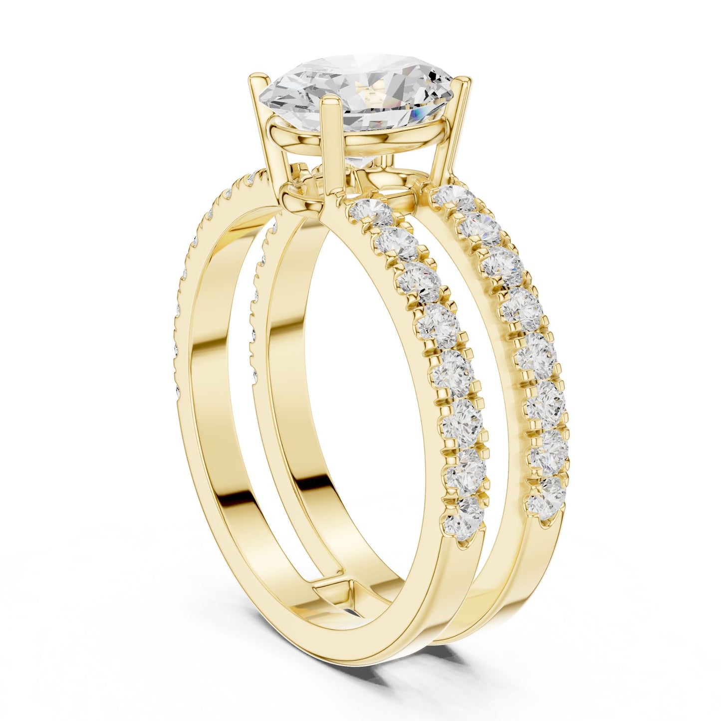 Round Lab Grown Diamond Cathedral Engagement Ring