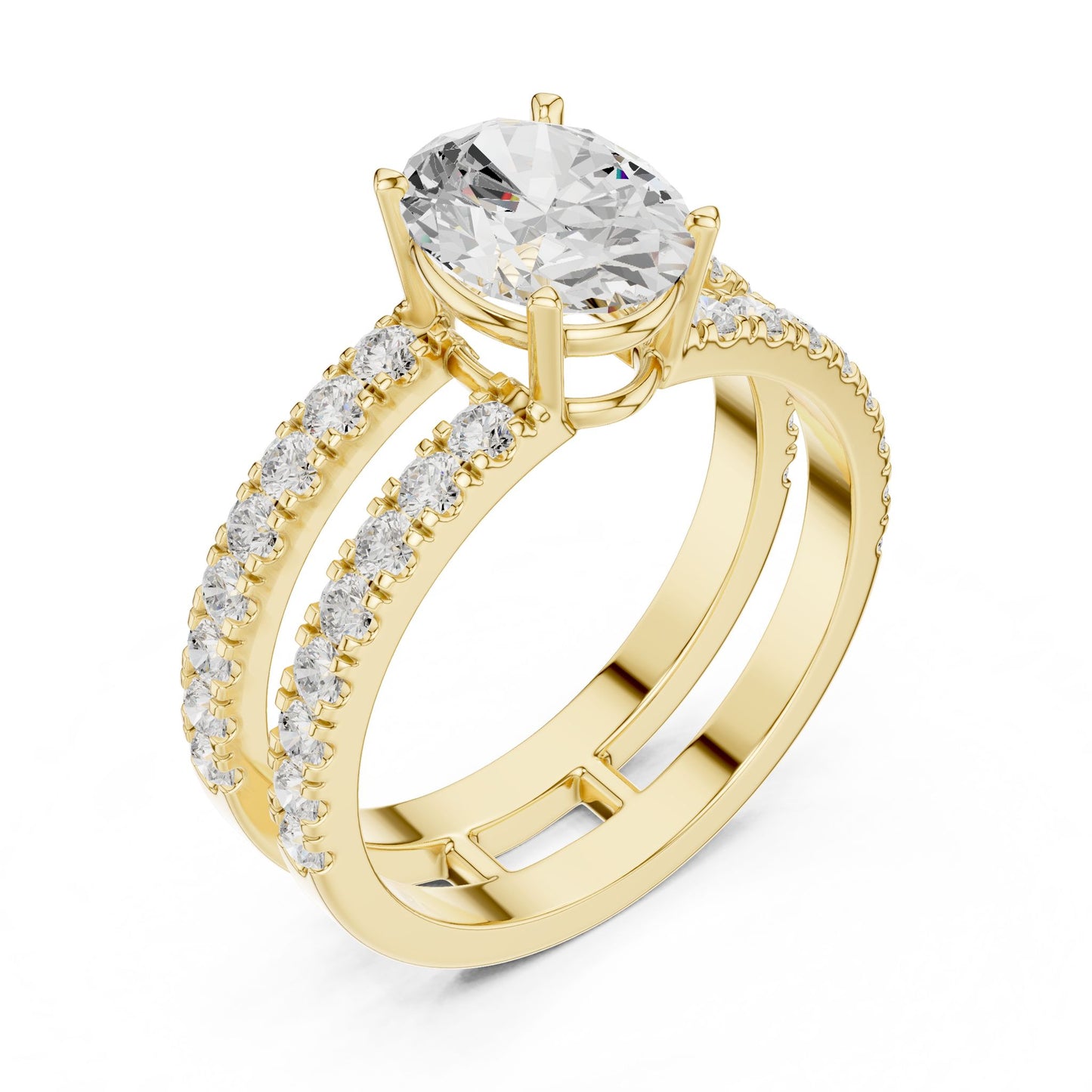 Round Lab Grown Diamond Cathedral Engagement Ring