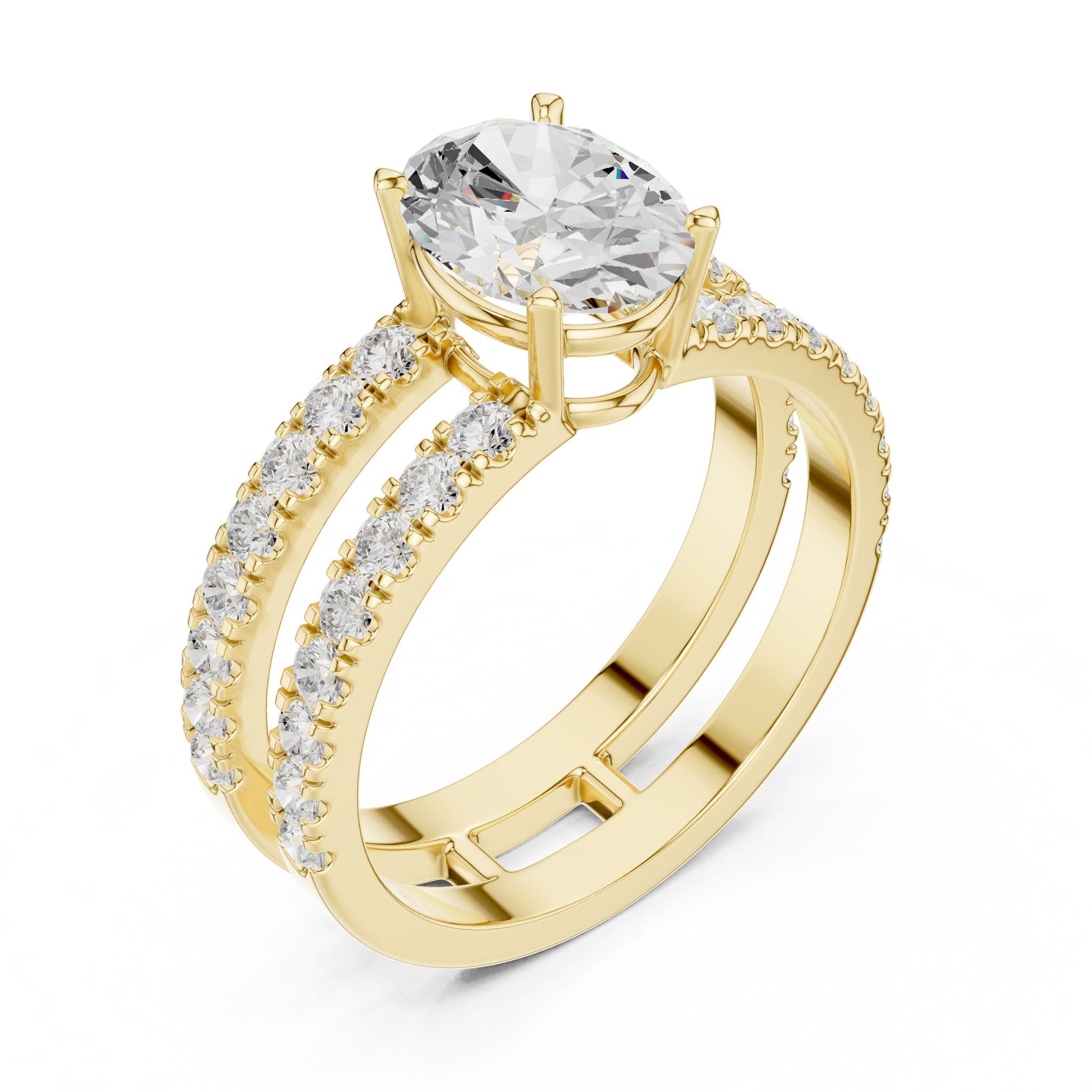 Round Lab Grown Diamond Cathedral Engagement Ring
